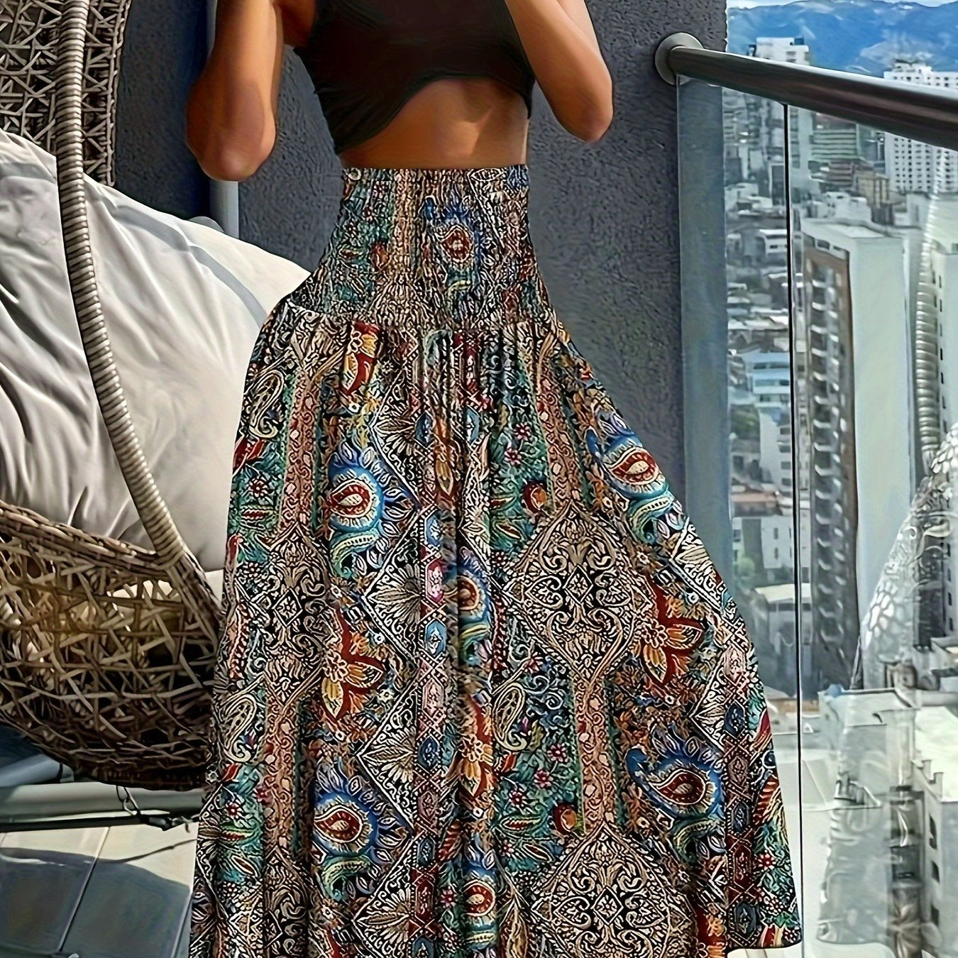 Floral Printed Skirt for Spring/Summer - 95% Polyester, Comfortable Fit   OAXG 