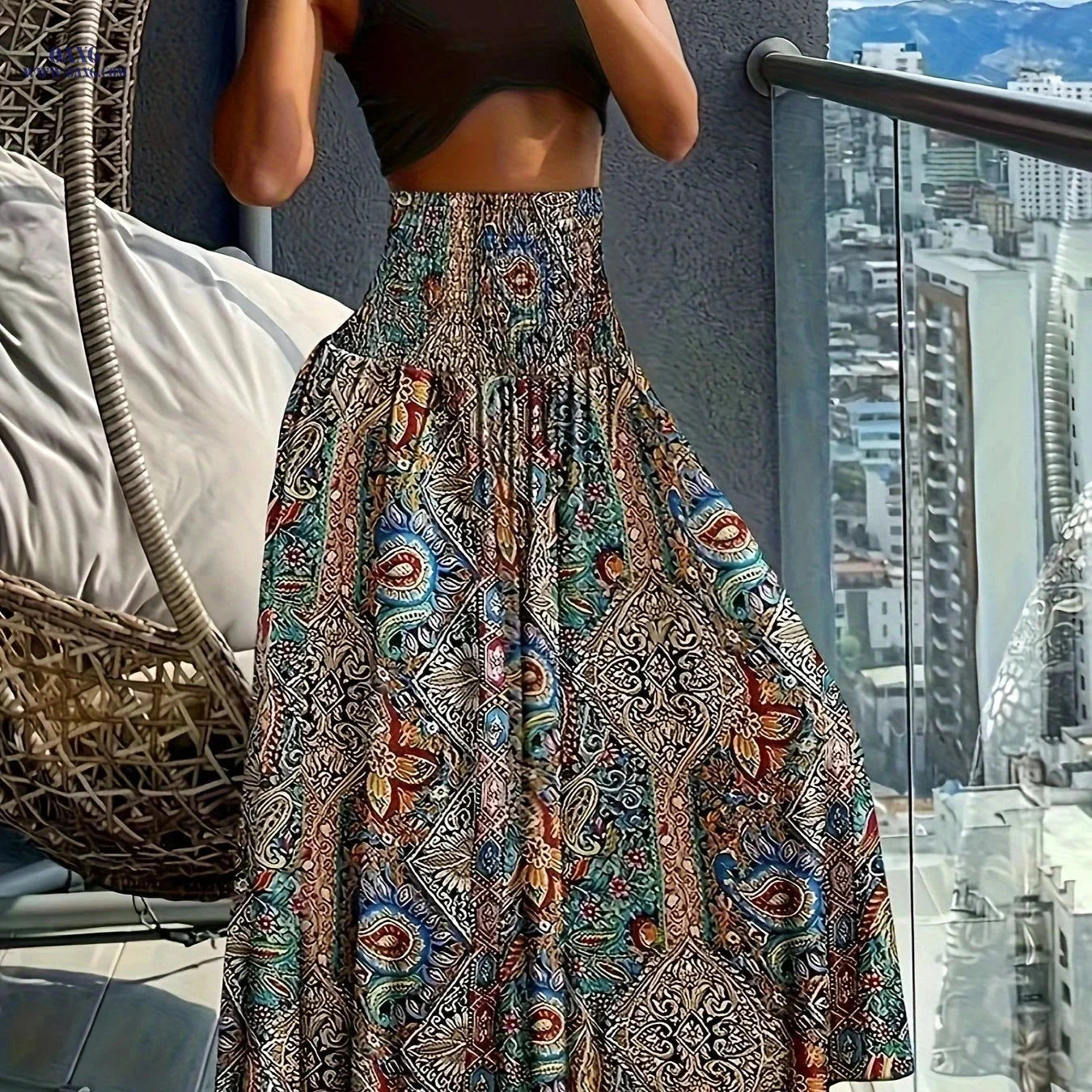 Floral Printed Skirt for Spring/Summer - 95% Polyester, Comfortable Fit   OAXG 