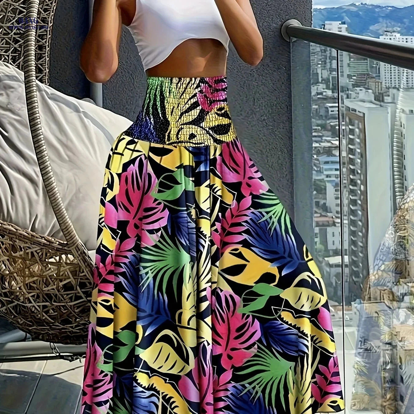 Floral Printed Skirt for Spring/Summer - 95% Polyester, Comfortable Fit   OAXG 