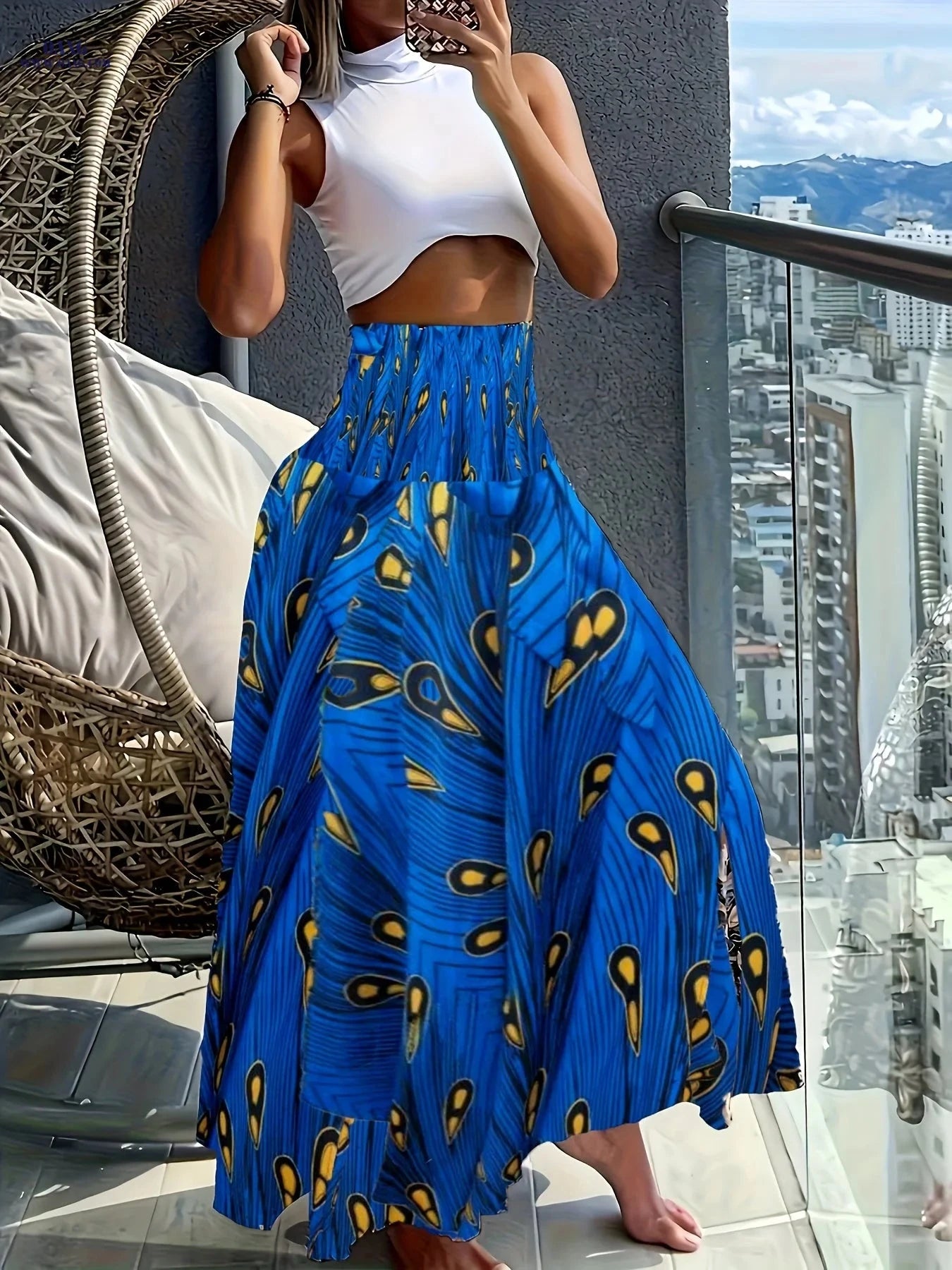 Floral Printed Skirt for Spring/Summer - 95% Polyester, Comfortable Fit   OAXG 