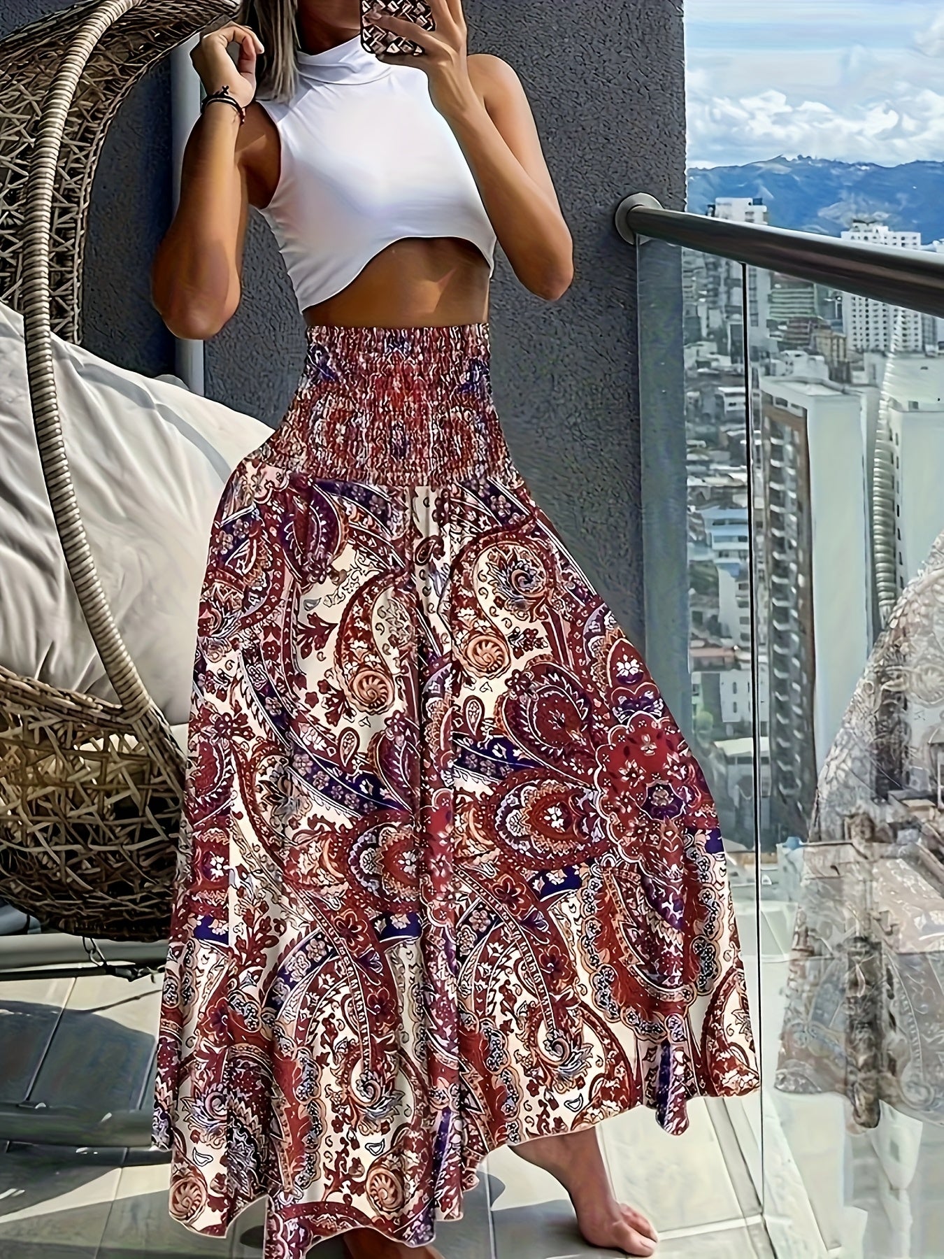 Floral Printed Skirt for Spring/Summer - 95% Polyester, Comfortable Fit   OAXG 