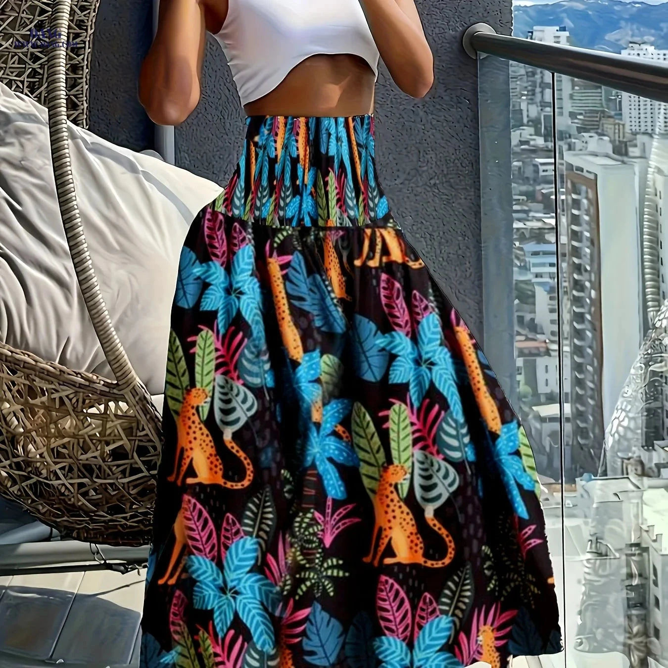 Floral Printed Skirt for Spring/Summer - 95% Polyester, Comfortable Fit   OAXG 
