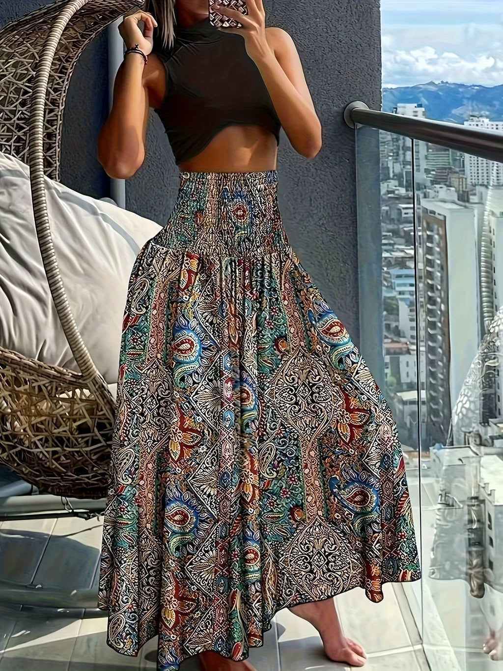 Floral Printed Skirt for Spring/Summer - 95% Polyester, Comfortable Fit   OAXG 
