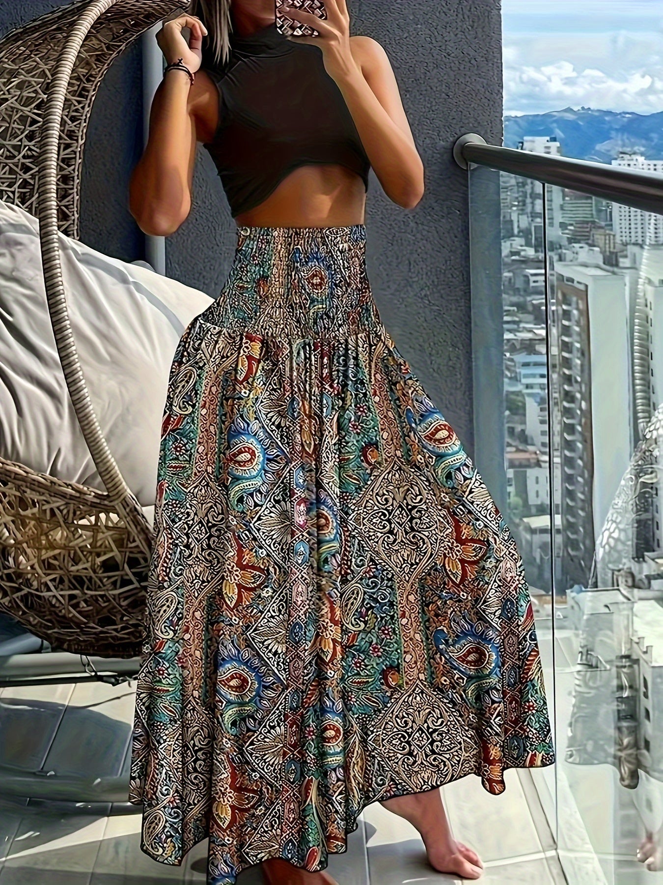 Floral Printed Skirt for Spring/Summer - 95% Polyester, Comfortable Fit   OAXG 