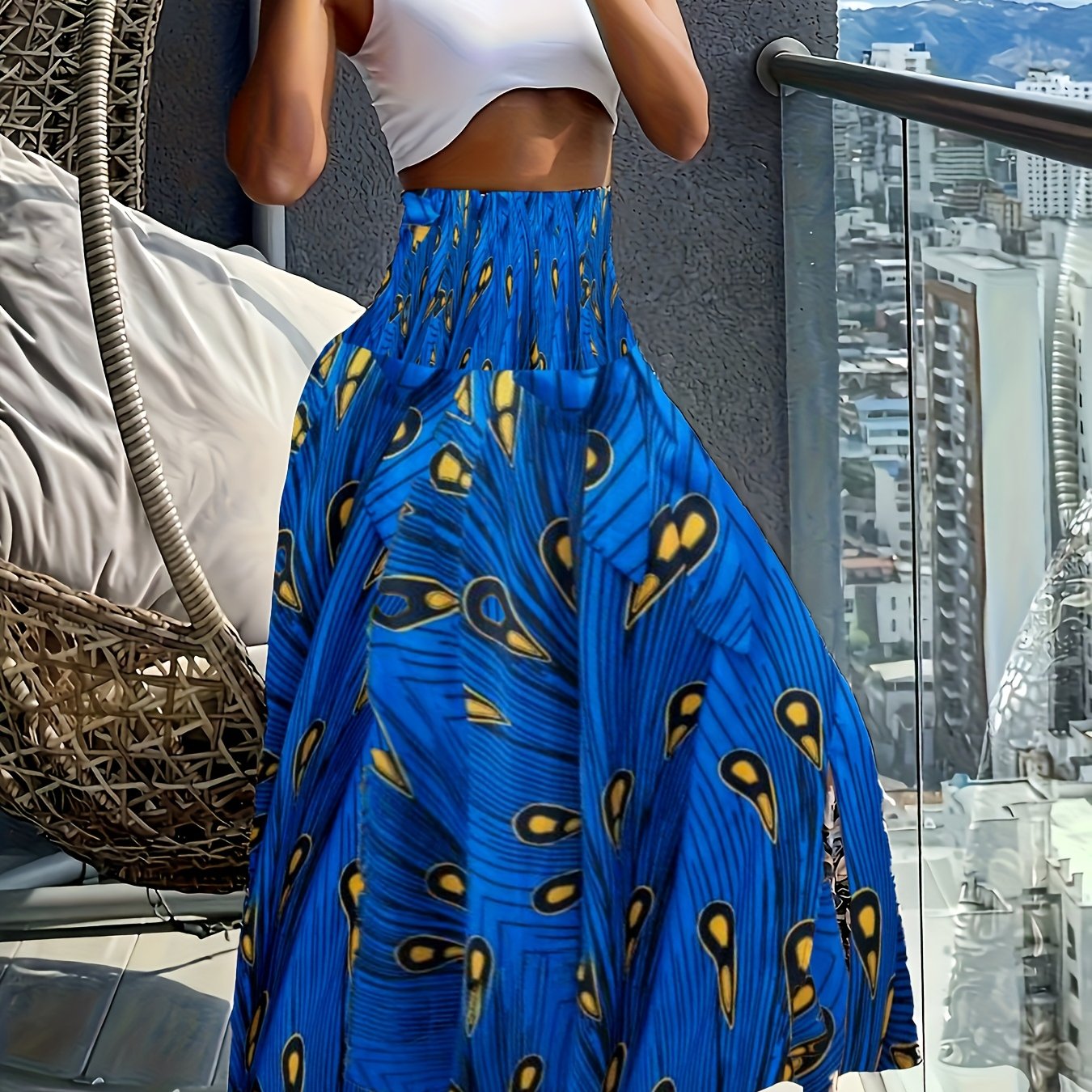 Floral Printed Skirt for Spring/Summer - 95% Polyester, Comfortable Fit   OAXG 