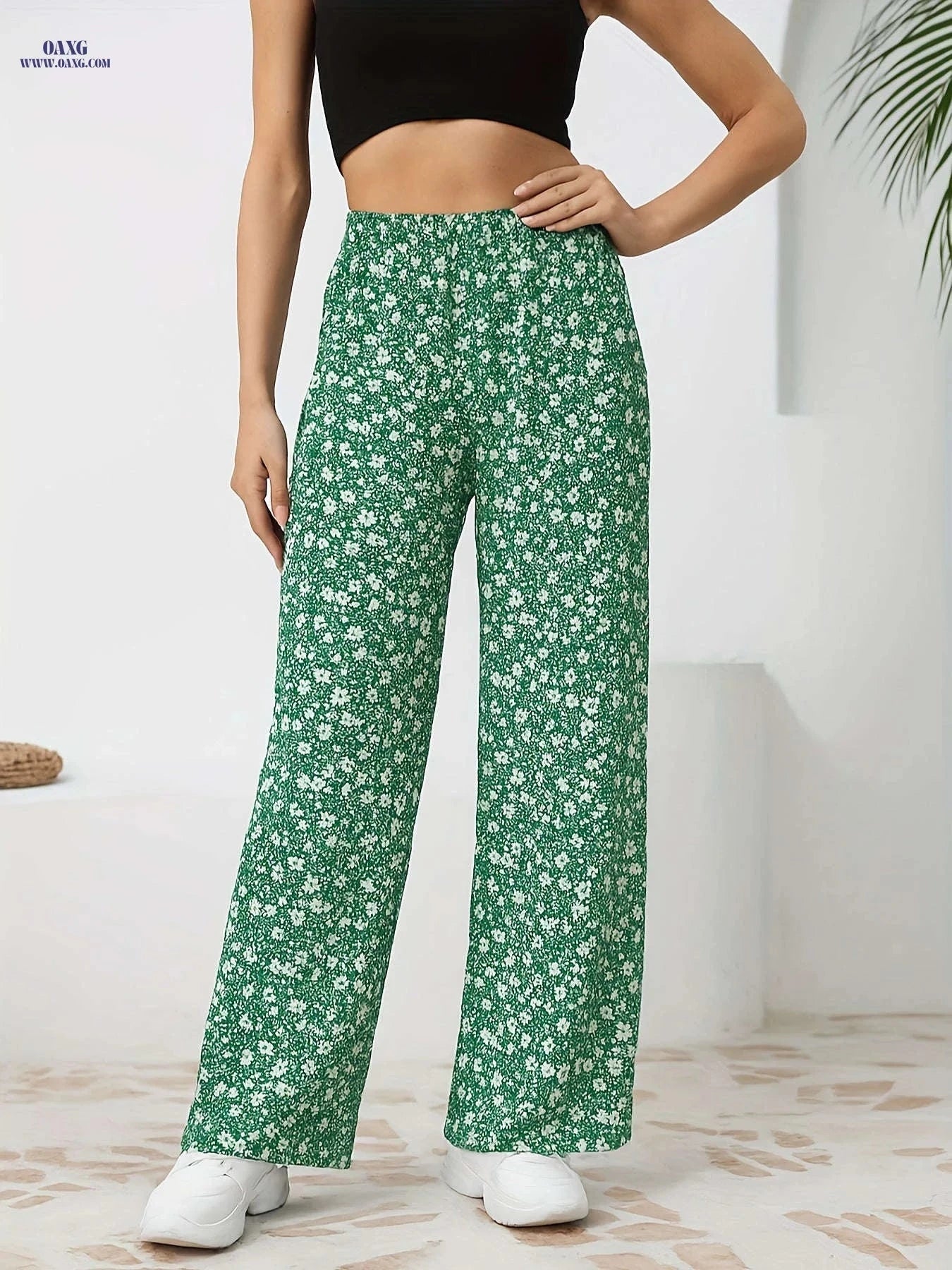 Floral Wide-leg Pants for Women - Comfortable, Breathable Casual Style   OAXG 