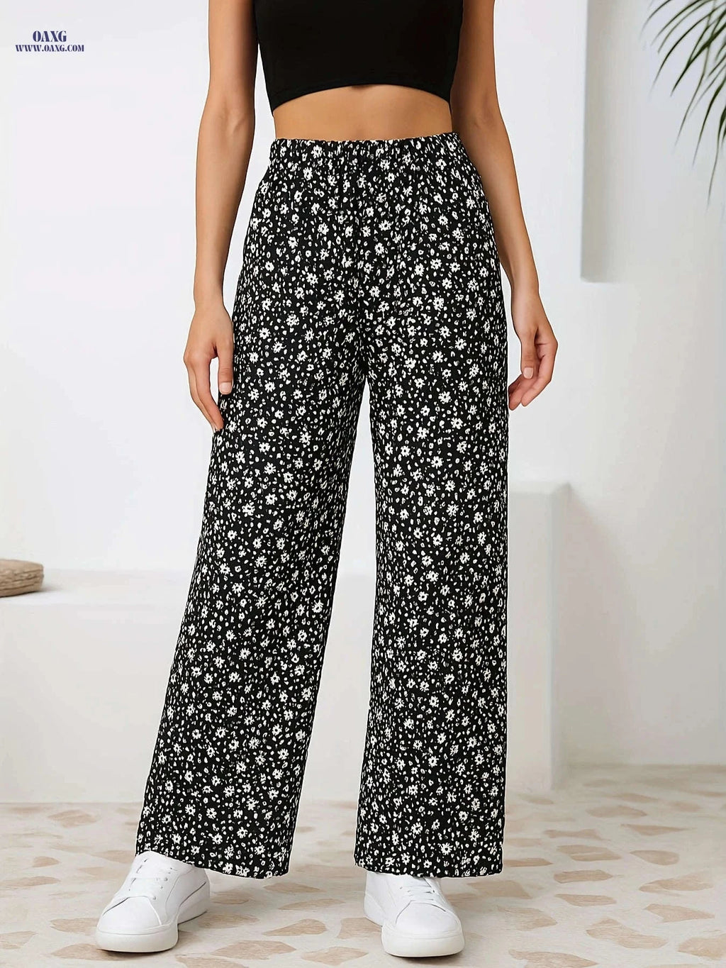 Floral Wide-leg Pants for Women - Comfortable, Breathable Casual Style   OAXG 