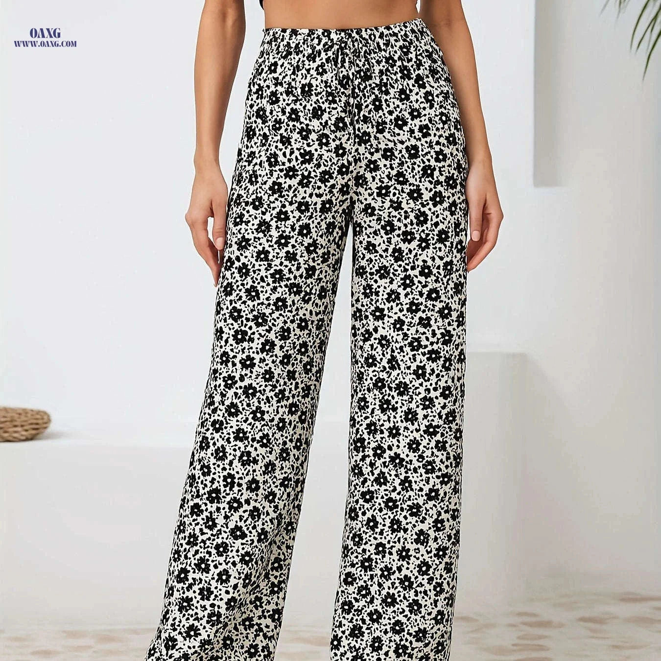 Floral Wide-leg Pants for Women - Comfortable, Breathable Casual Style   OAXG 