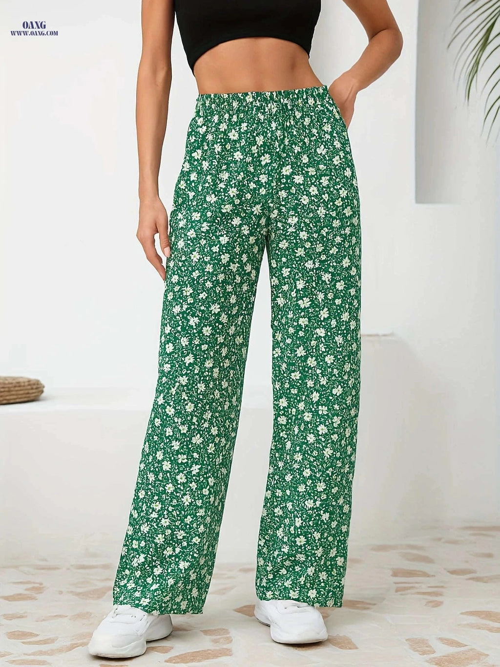 Floral Wide-leg Pants for Women - Comfortable, Breathable Casual Style   OAXG 