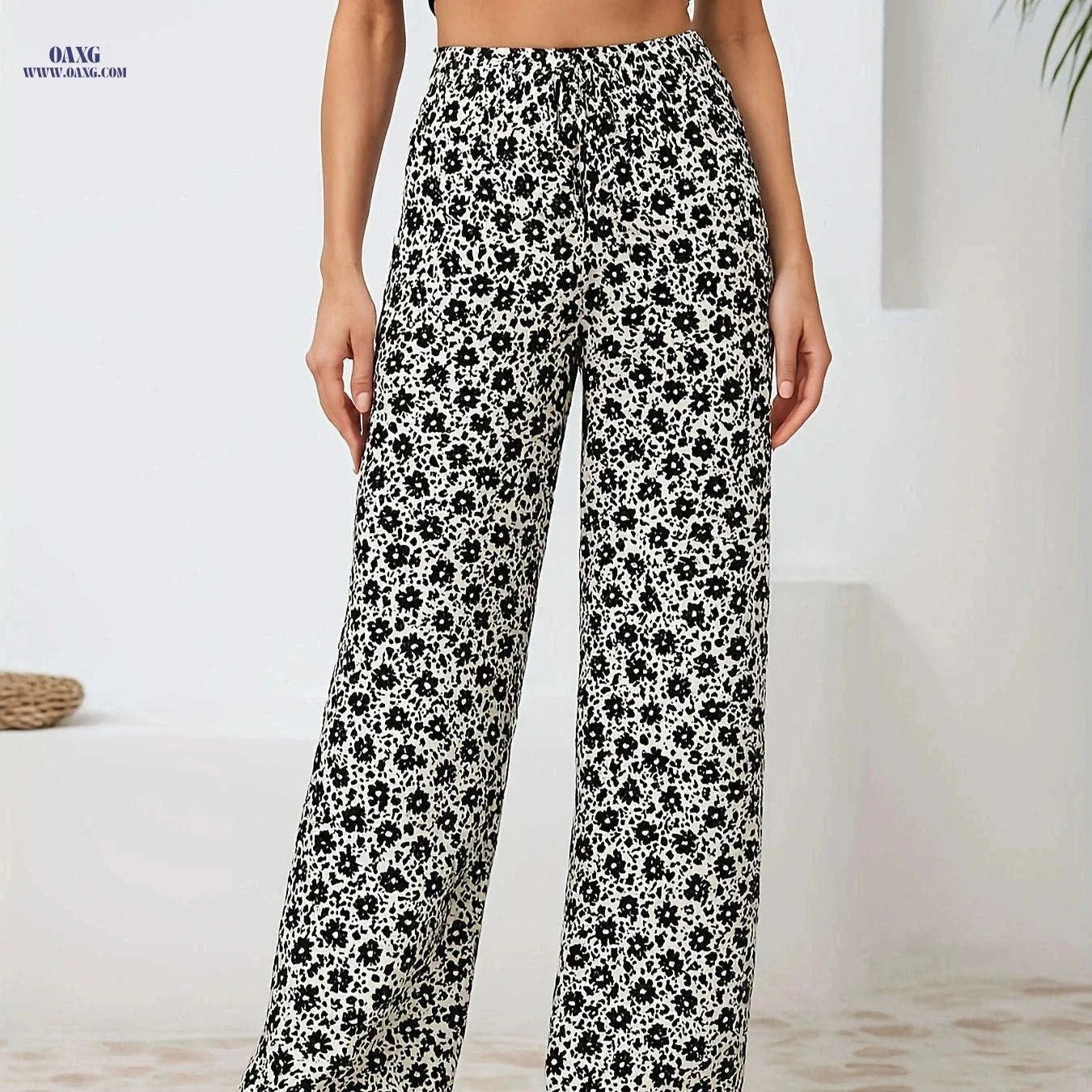 Floral Wide-leg Pants for Women - Comfortable, Breathable Casual Style   OAXG Vibrant Blue / Asian S