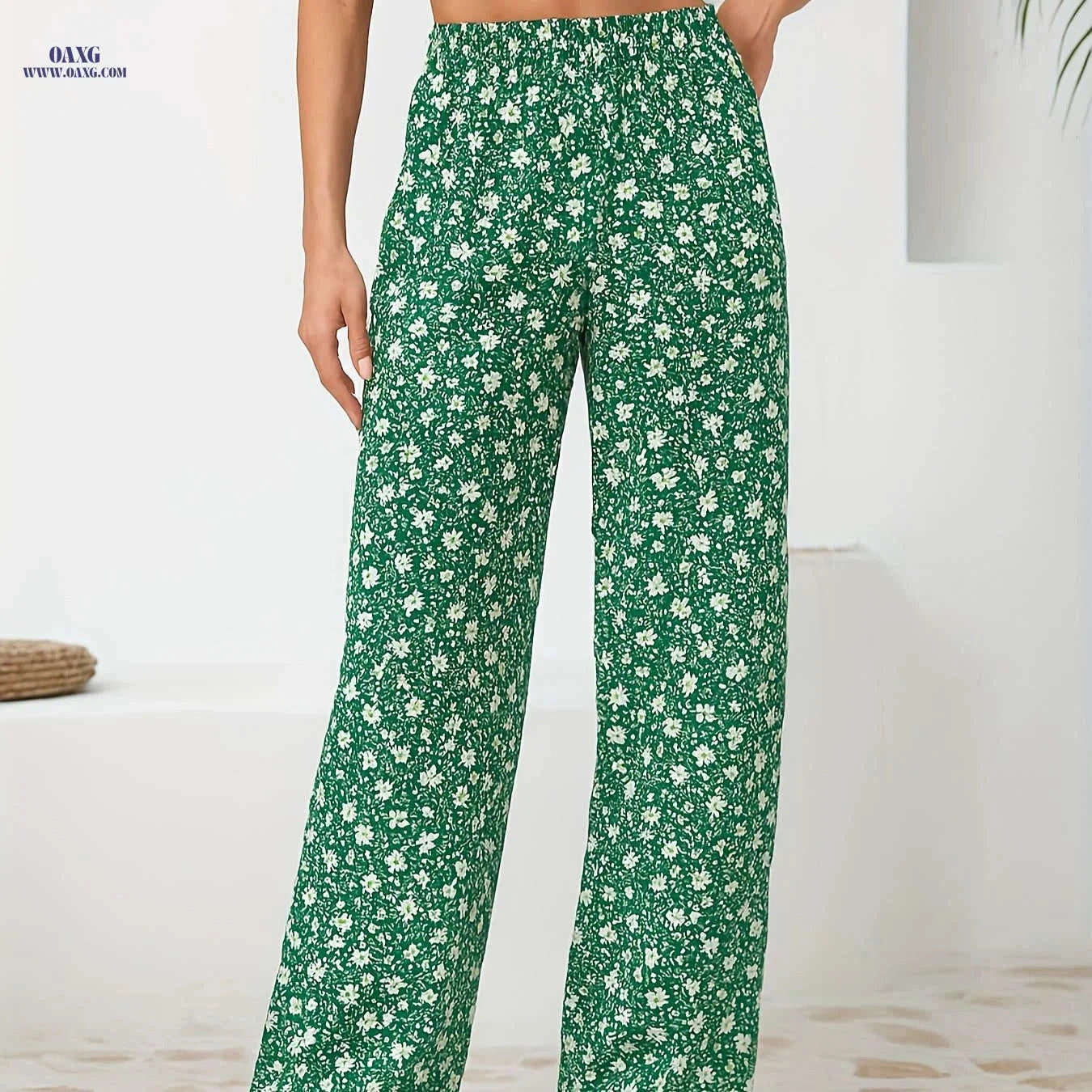 Floral Wide-leg Pants for Women - Comfortable, Breathable Casual Style   OAXG Vibrant Blue / Asian S