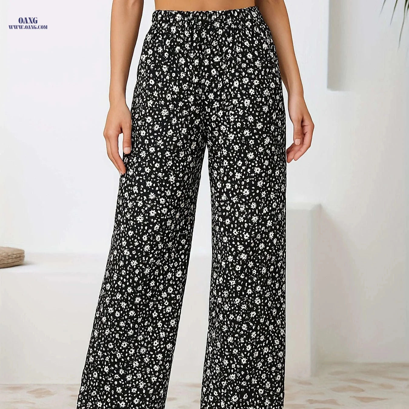 Floral Wide-leg Pants for Women - Comfortable, Breathable Casual Style   OAXG Vibrant Blue / Asian S