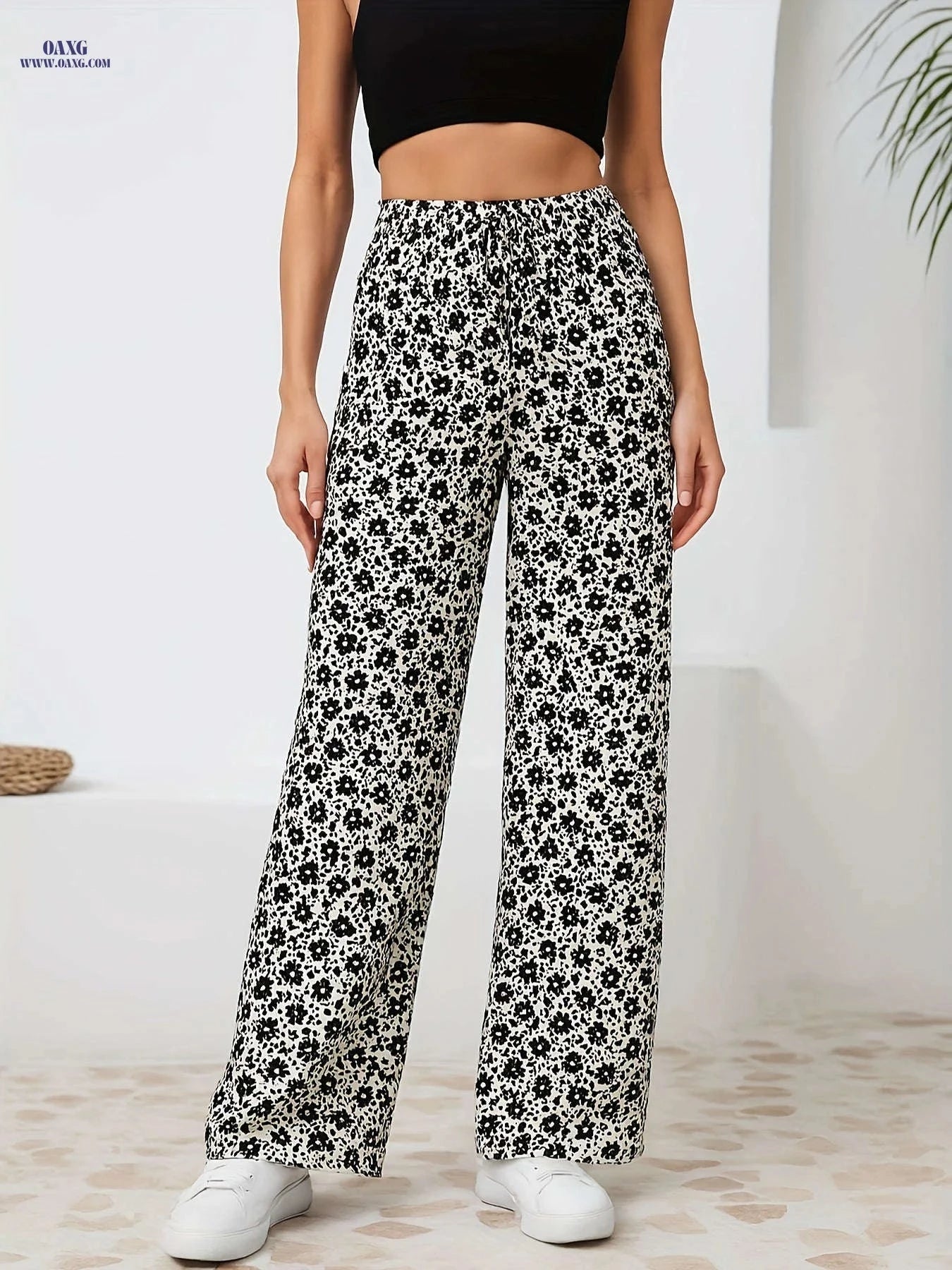 Floral Wide-leg Pants for Women - Comfortable, Breathable Casual Style   OAXG Vibrant Blue / Asian S