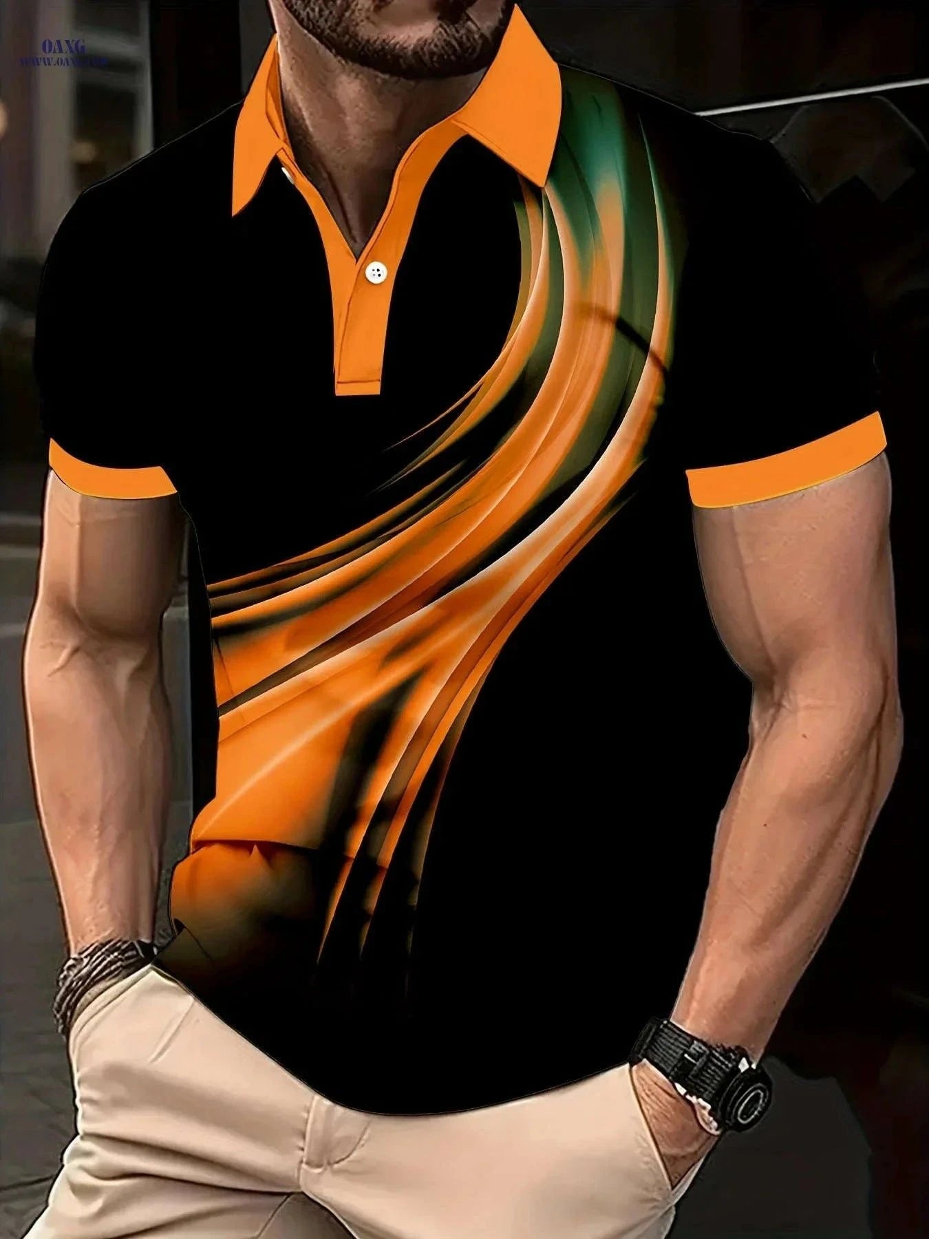 Flowing Light Men's Short-Sleeved Polo Shirt - Casual & Versatile   OAXG Soot Black / FR M