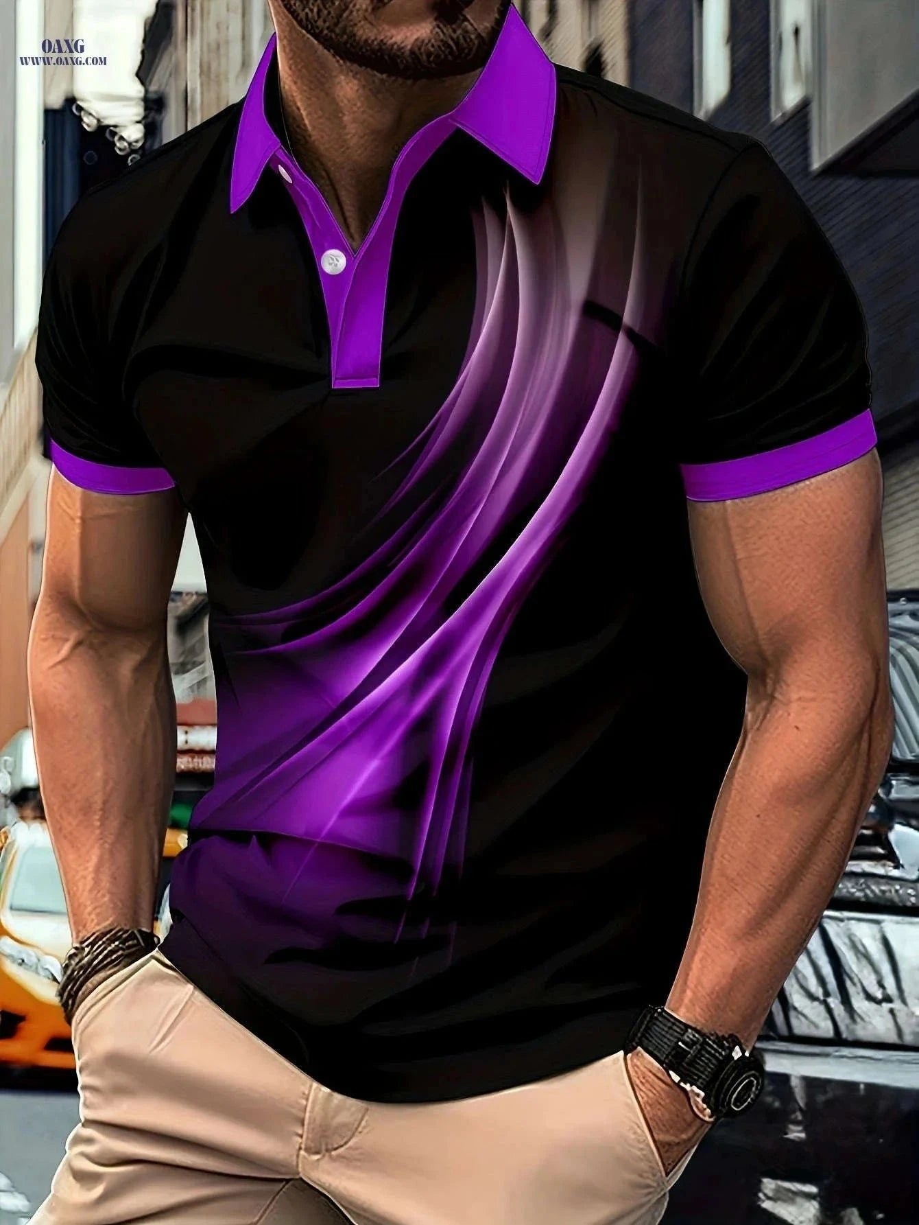 Flowing Light Men's Short-Sleeved Polo Shirt - Casual & Versatile   OAXG Soot Black / FR M
