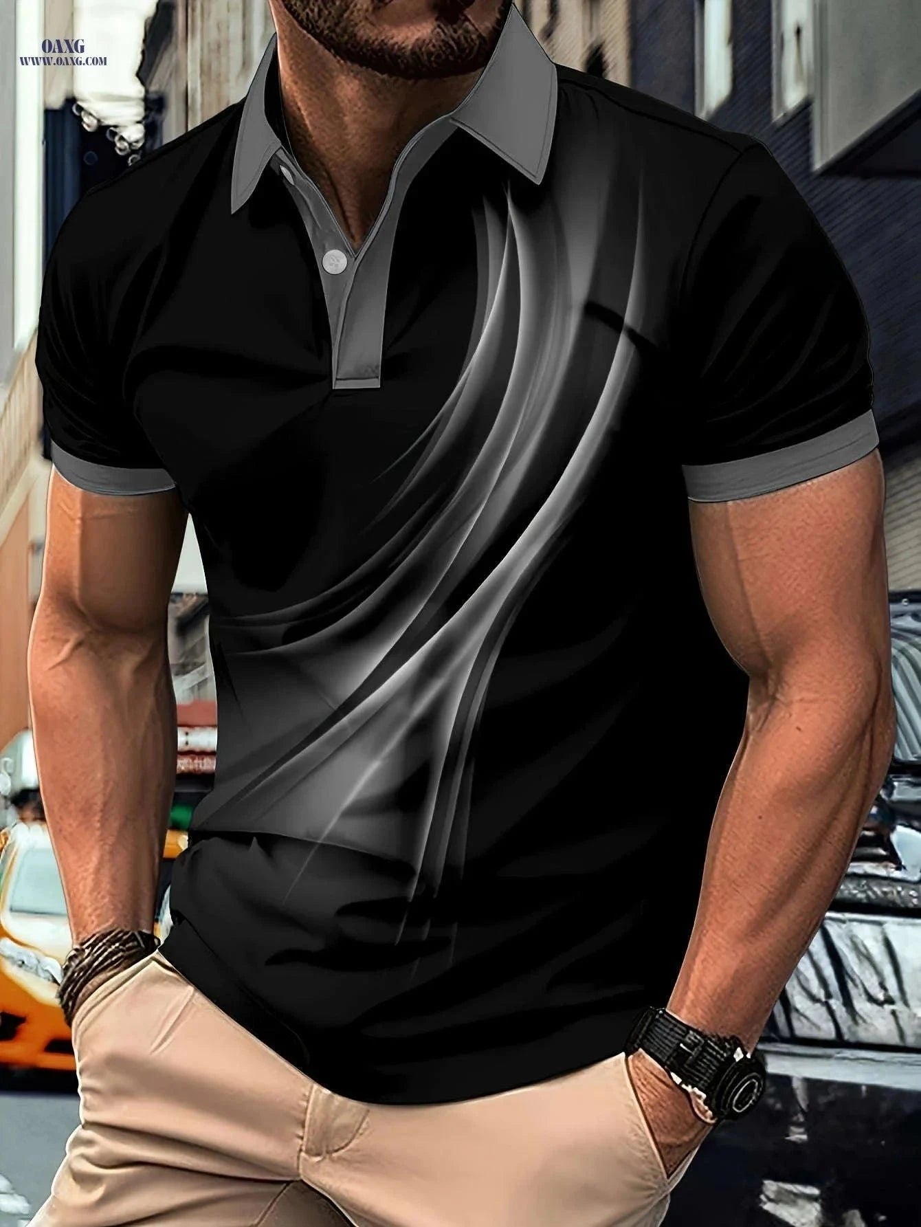 Flowing Light Men's Short-Sleeved Polo Shirt - Casual & Versatile   OAXG Soot Black / FR M