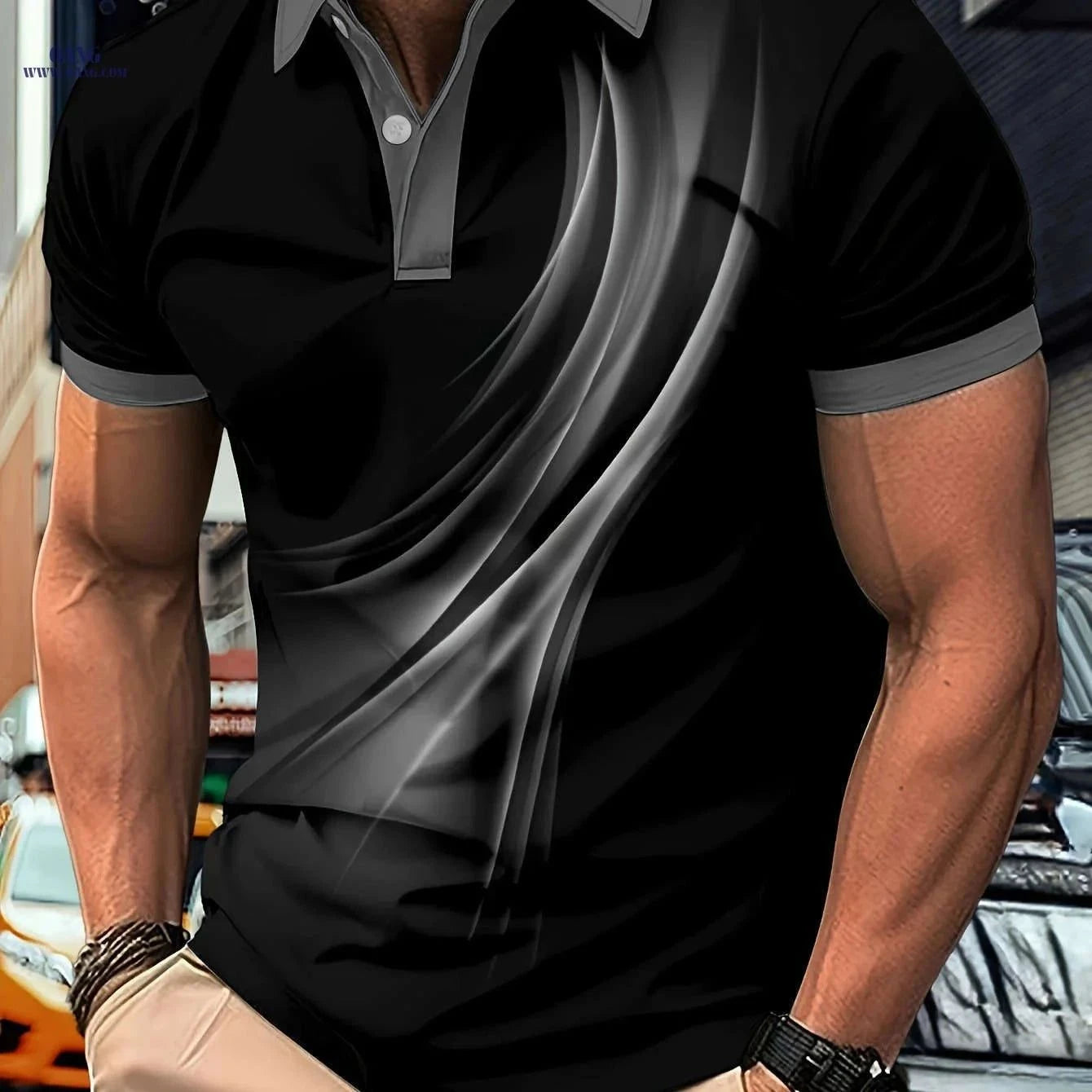 Flowing Light Men's Short-Sleeved Polo Shirt - Casual & Versatile   OAXG Soot Black / FR M