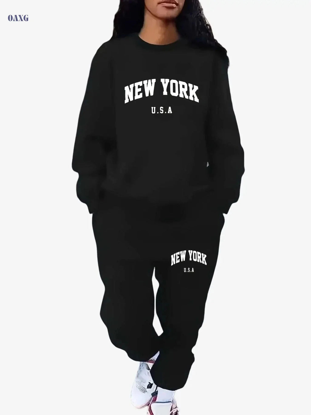 FLS1021WN10 Women's Fleece Hoodie Set - Autumn Fashion Casual Wear   OAXG Black / S