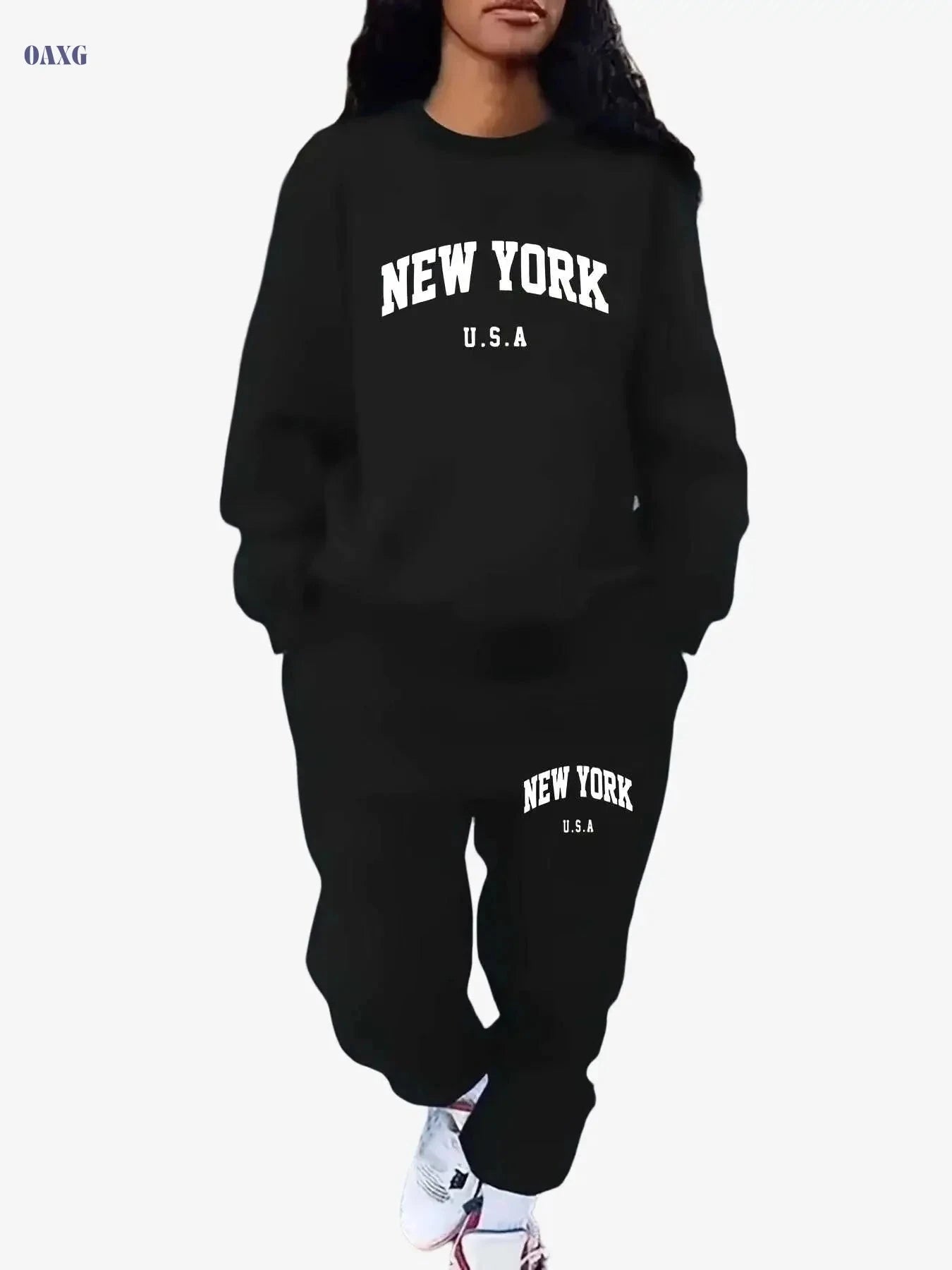 FLS1021WN10 Women's Fleece Hoodie Set - Autumn Fashion Casual Wear   OAXG Black / S