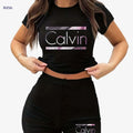 FLS9600WB85 Women’s Casual Two-Piece Set - Loose Round Neck Style   OAXG Black / S