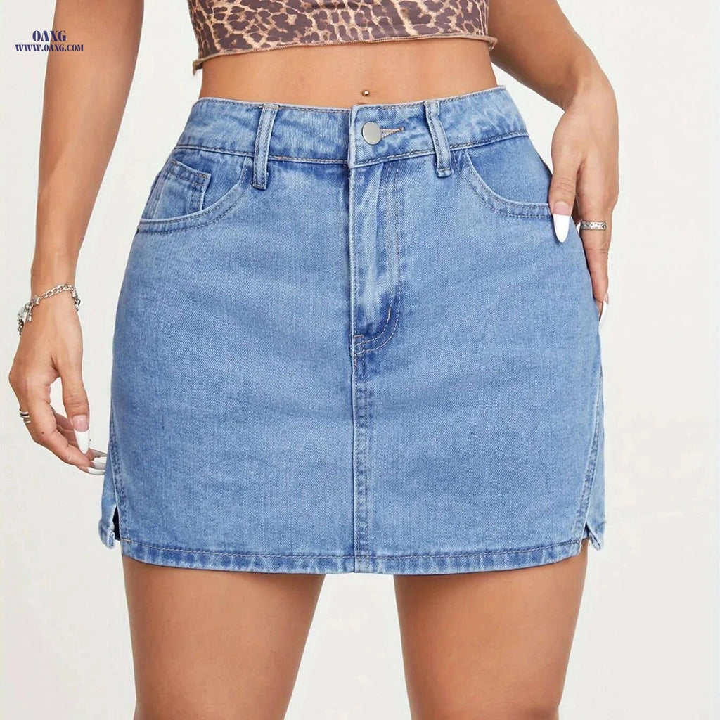 FLVSUN High Waisted Denim Skorts - Vintage Mini Shorts with Slit   OAXG 