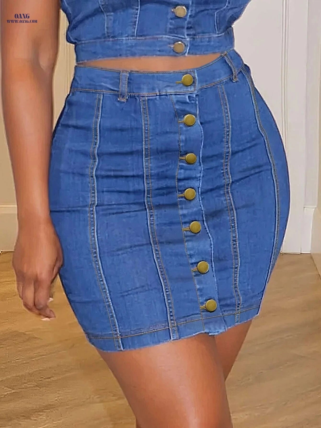 FORESI High-Waisted Blue Denim Shorts - Casual & Versatile Design   OAXG 