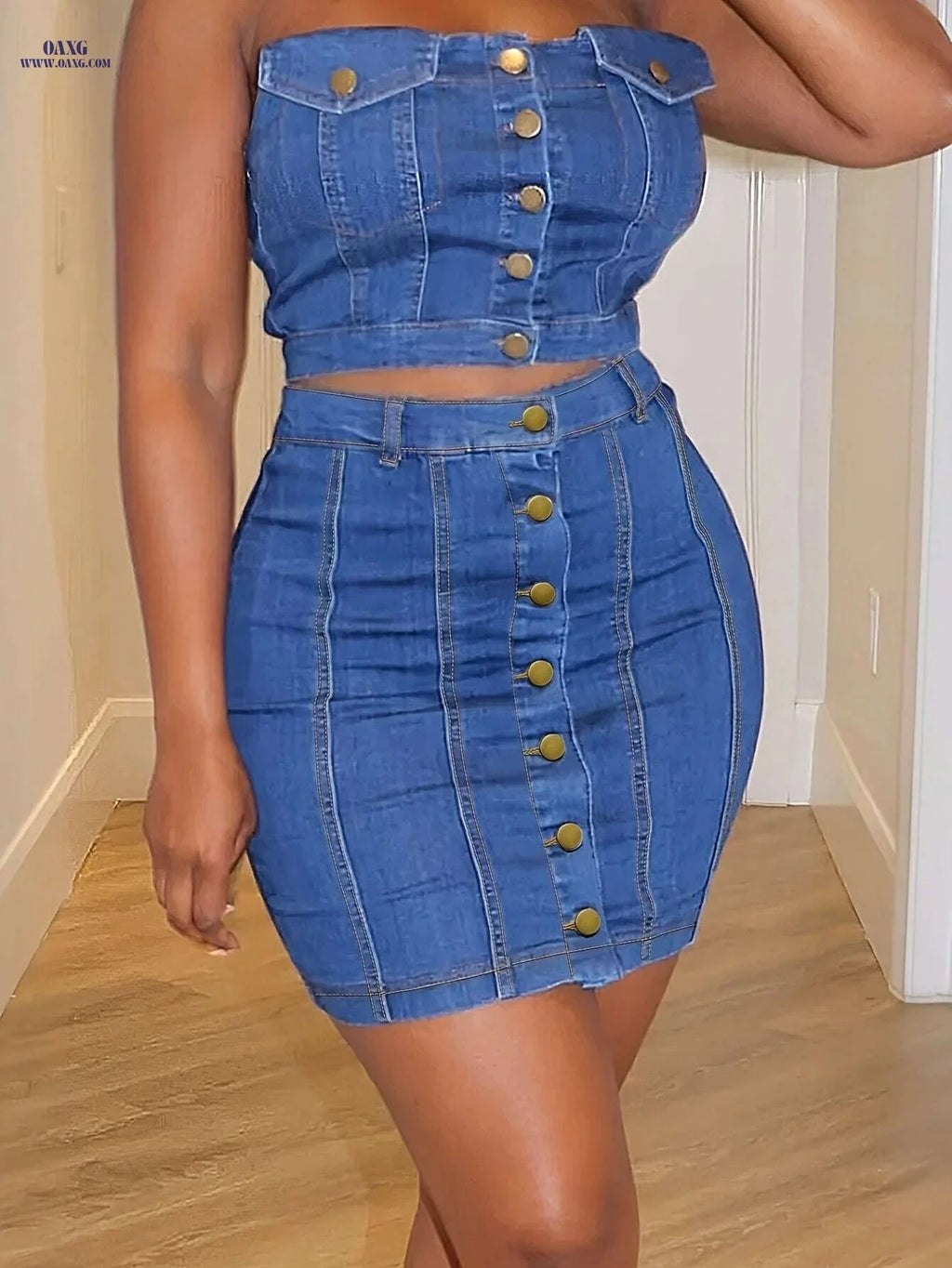 FORESI High-Waisted Blue Denim Shorts - Casual & Versatile Design   OAXG Medium Blue / S