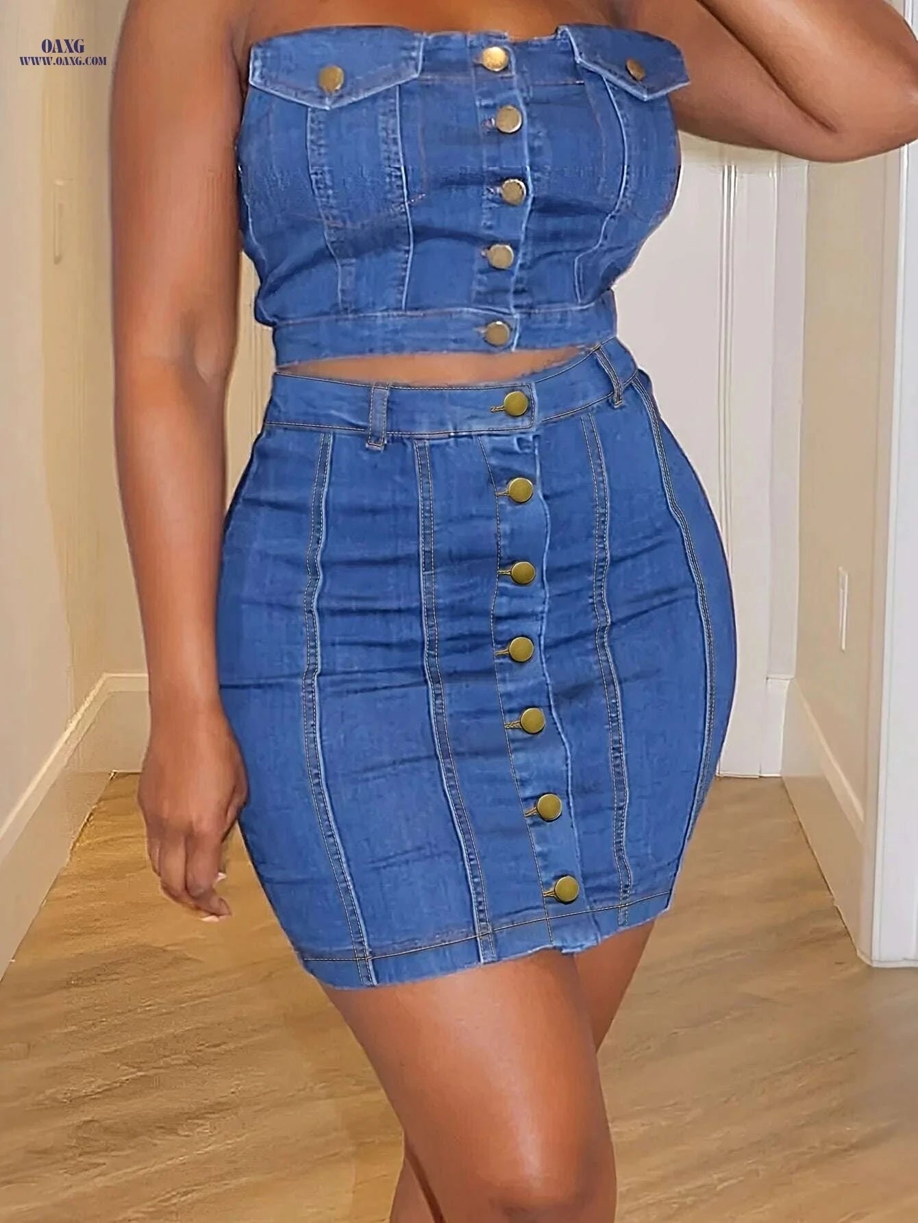 FORESI High-Waisted Blue Denim Shorts - Casual & Versatile Design   OAXG Medium Blue / S