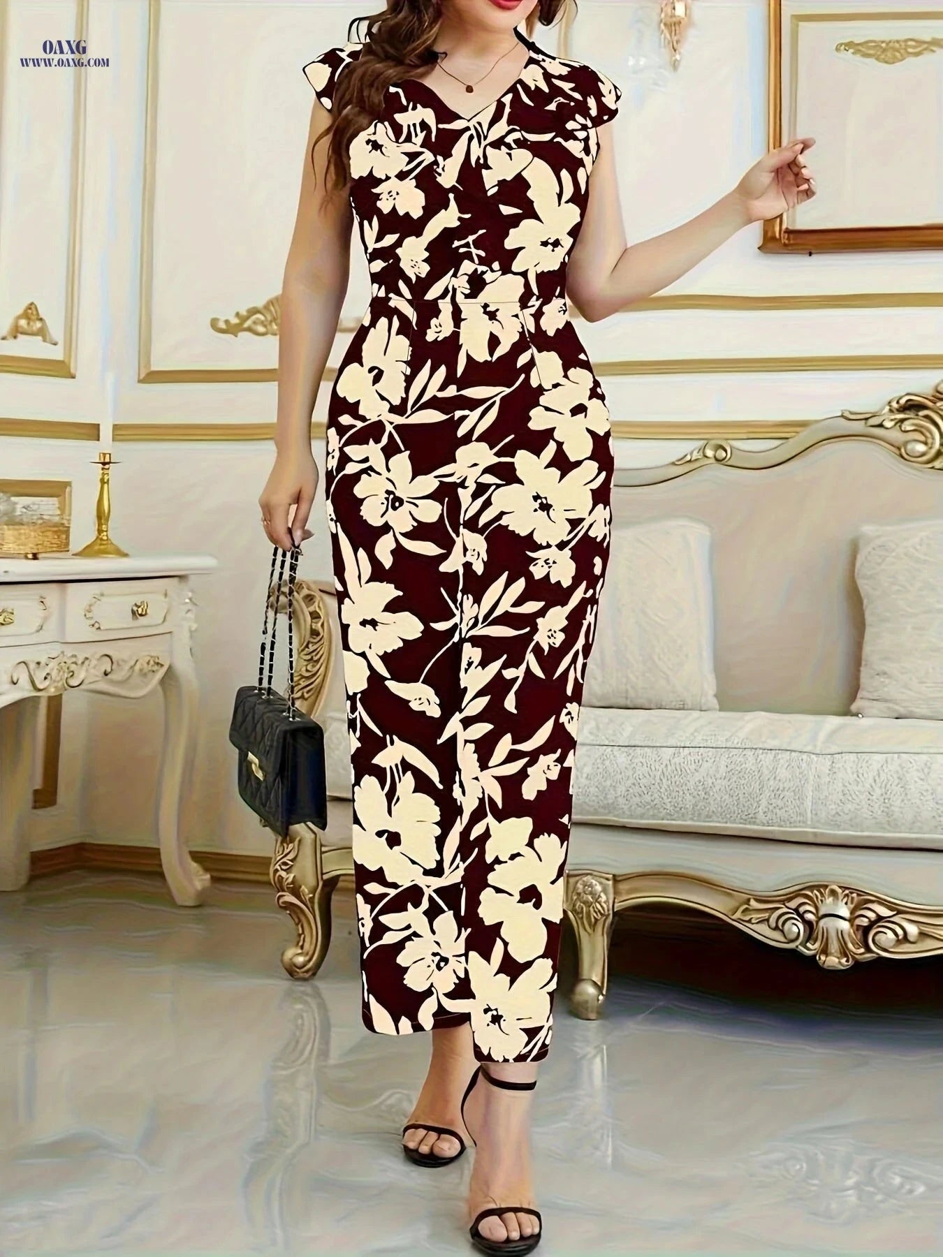 French Elegance Khaki Floral Ruffle Jumpsuit - Stylish for All Seasons   OAXG Apricot / XS