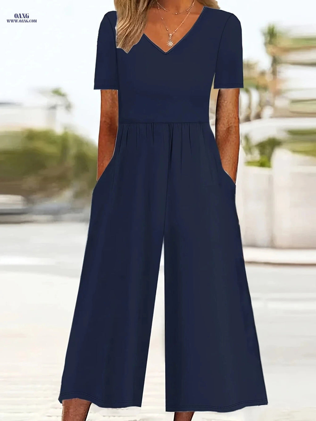 French-Style Women’s Casual Jumpsuit - Minimalist Solid Color Design   OAXG 