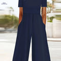 French-Style Women’s Casual Jumpsuit - Minimalist Solid Color Design   OAXG Navy Blue / S