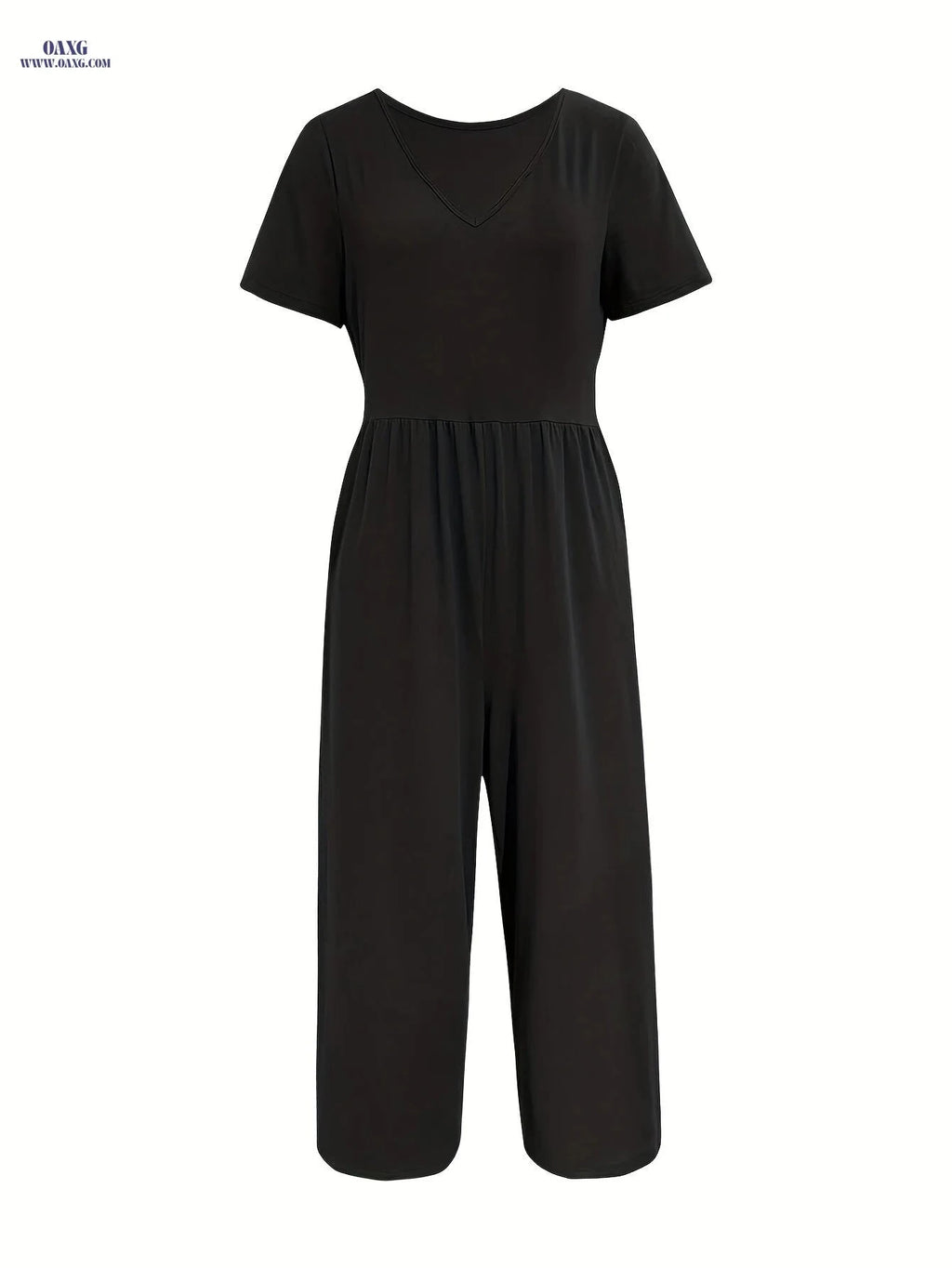 French-Style Women’s Casual Jumpsuit - Minimalist Solid Color Design   OAXG Navy Blue / S