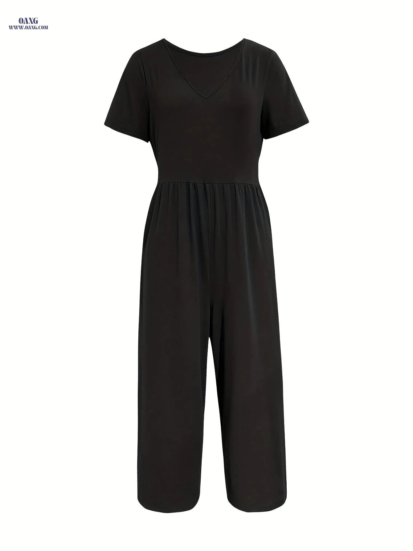 French-Style Women’s Casual Jumpsuit - Minimalist Solid Color Design   OAXG Navy Blue / S