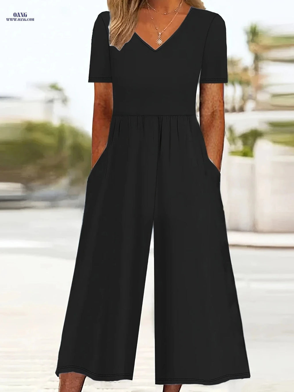 French-Style Women’s Casual Jumpsuit - Minimalist Solid Color Design   OAXG 