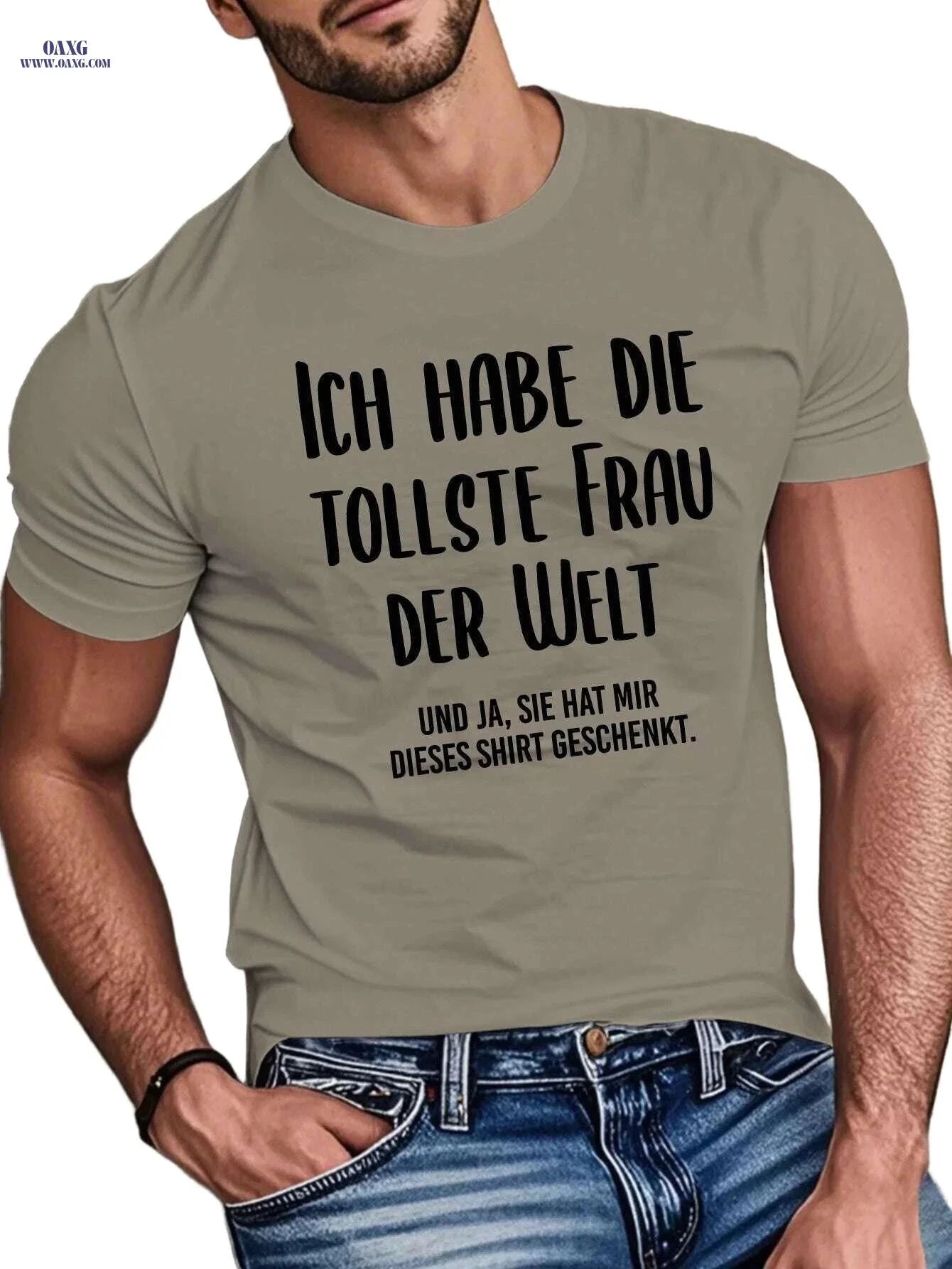Funny German Phrase T-Shirt - Men's Casual Summer Tee, Geometric Print   OAXG 