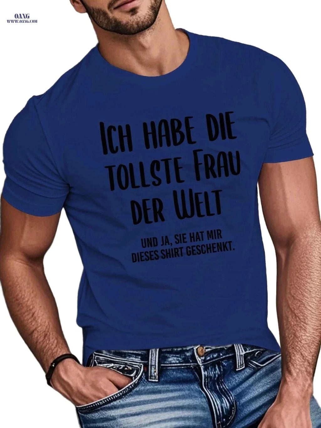 Funny German Phrase T-Shirt - Men's Casual Summer Tee, Geometric Print   OAXG 