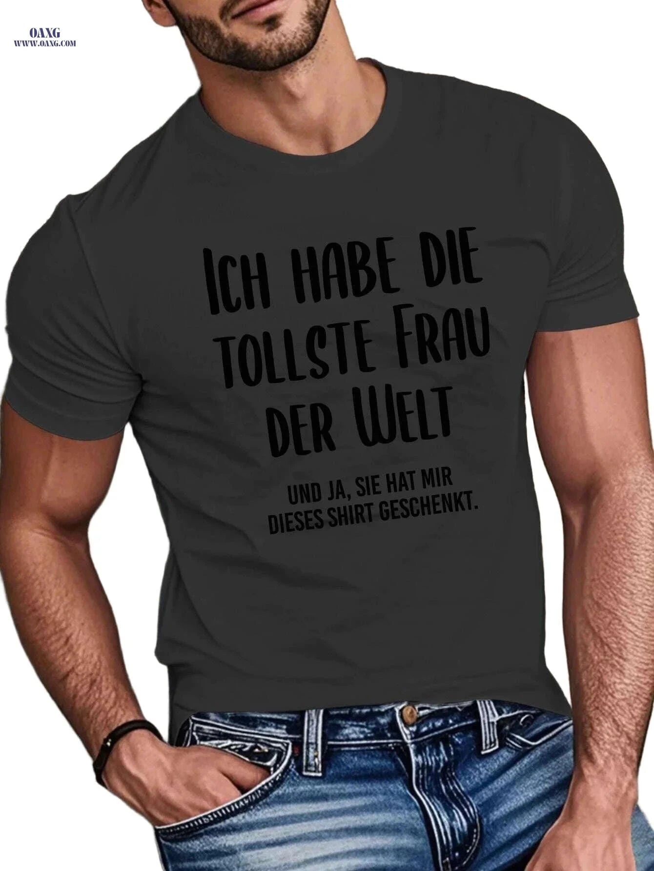 Funny German Phrase T-Shirt - Men's Casual Summer Tee, Geometric Print   OAXG Khaki / S