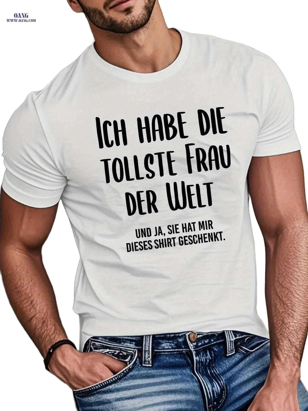Funny German Phrase T-Shirt - Men's Casual Summer Tee, Geometric Print   OAXG 