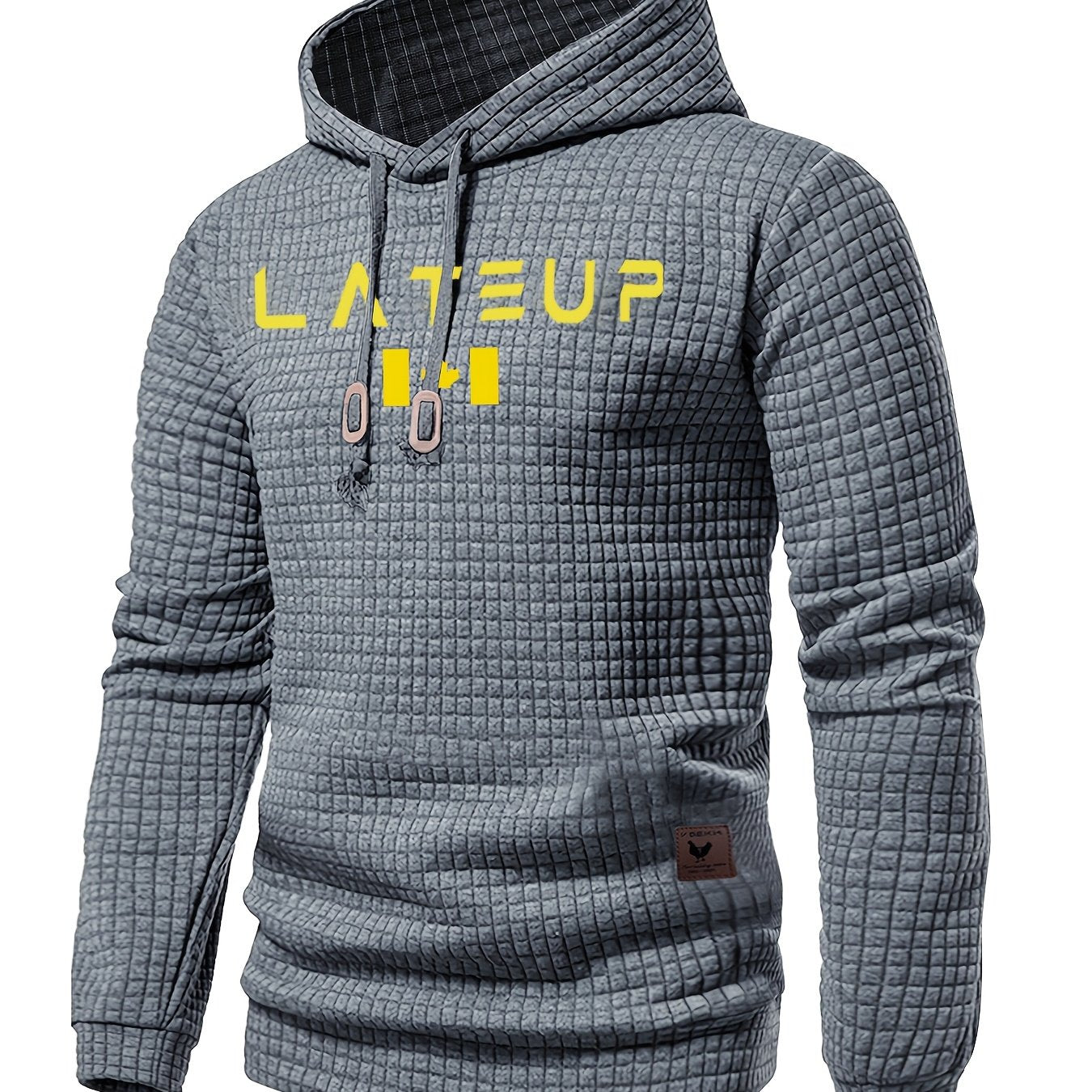 GEKM Men's Jacquard Check Pullover Sweatshirt - Long Sleeve Casual Wear   OAXG Black With Pockets / FR S