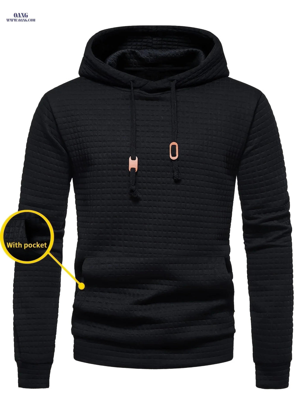 GEKM Men's Jacquard Check Pullover Sweatshirt - Long Sleeve Casual Wear   OAXG Black With Pockets / FR S