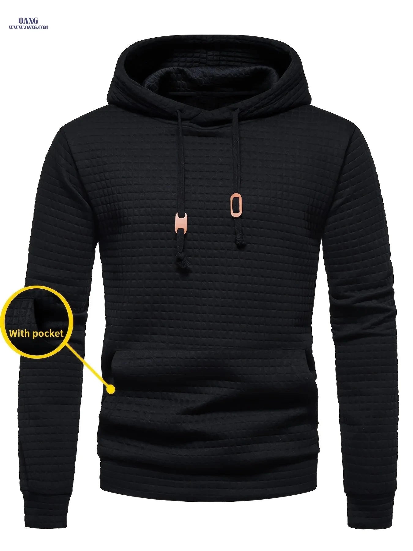 GEKM Men's Jacquard Check Pullover Sweatshirt - Long Sleeve Casual Wear   OAXG Black With Pockets / FR S