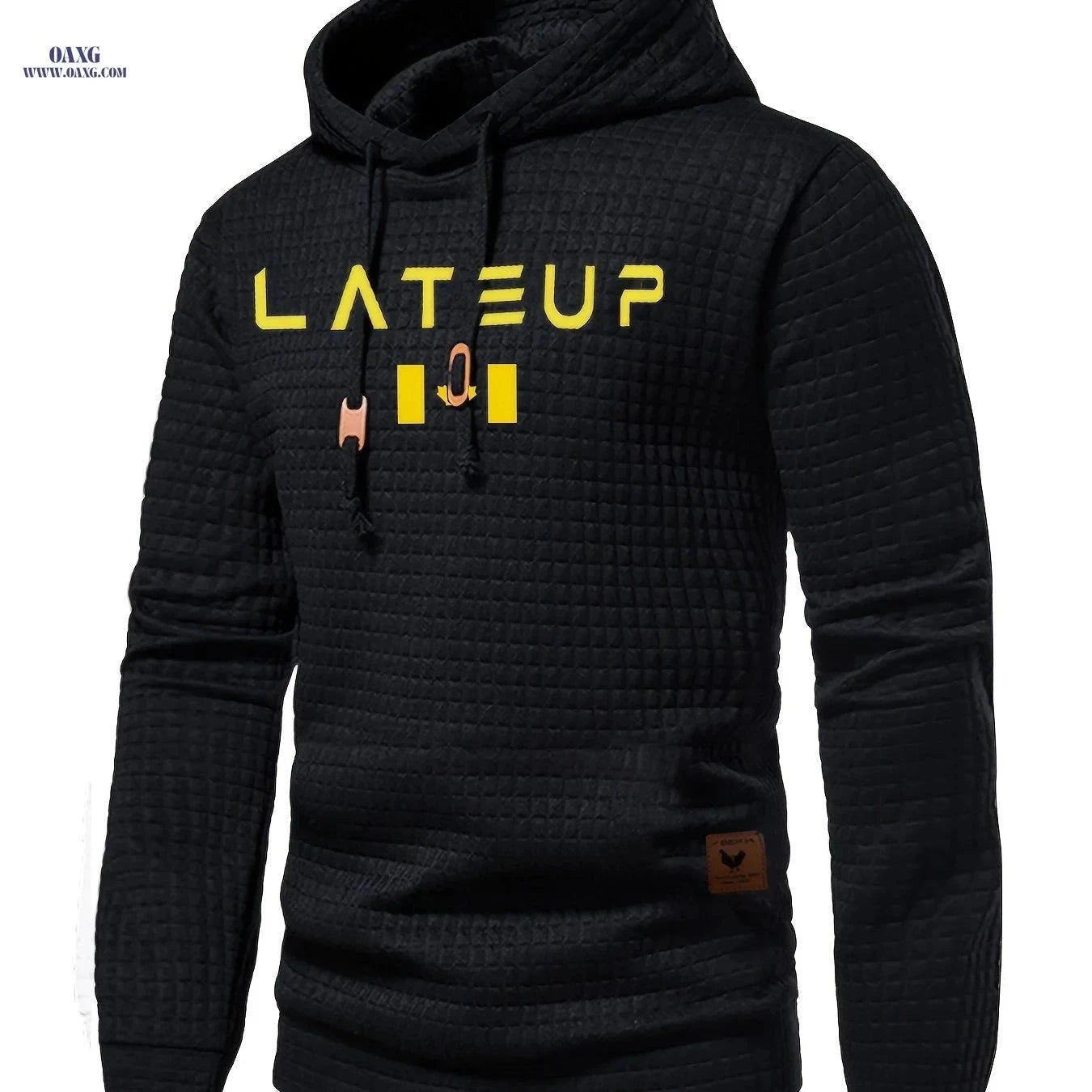 GEKM Men's Jacquard Check Pullover Sweatshirt - Long Sleeve Casual Wear   OAXG Black With Pockets / FR S