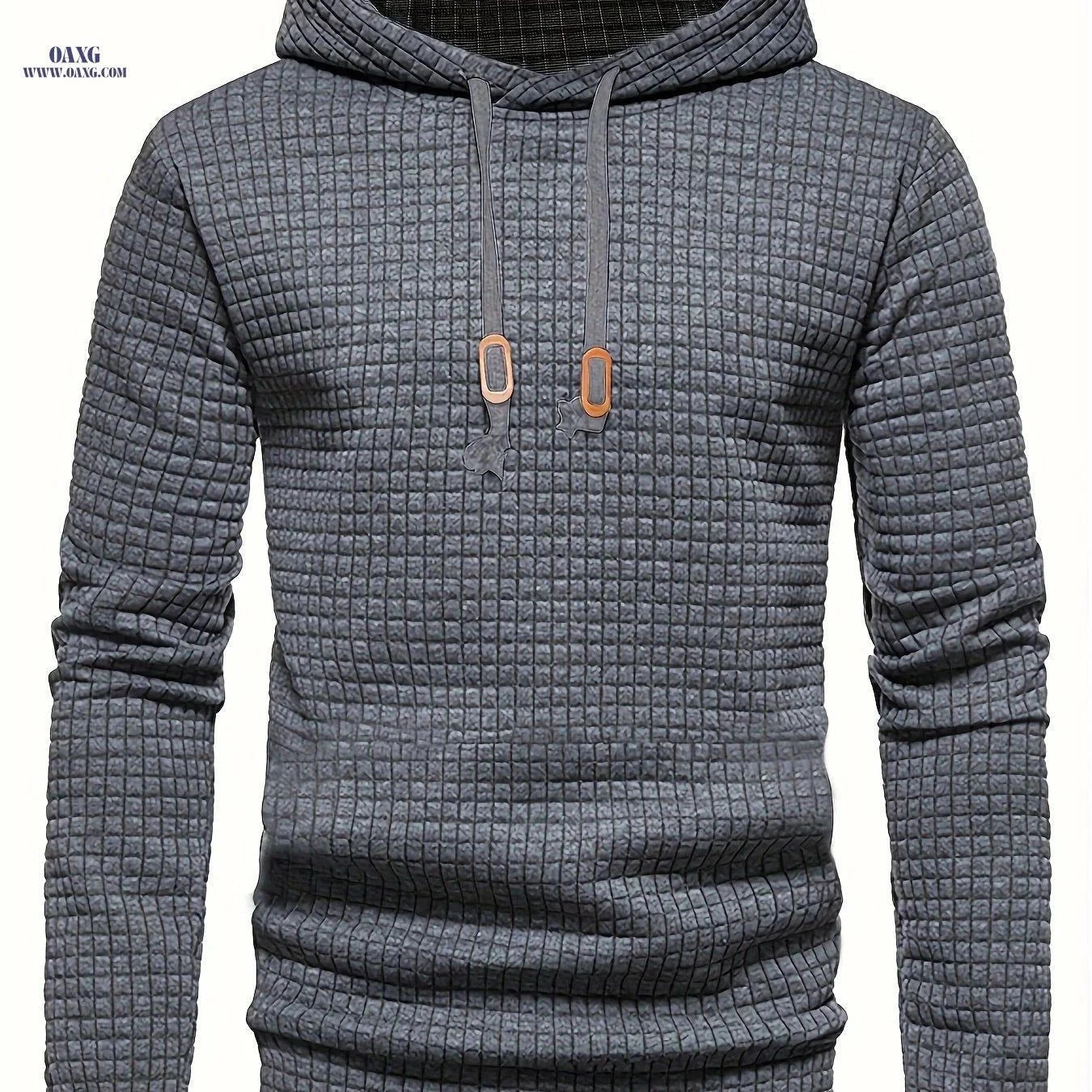 GEKM Men's Jacquard Check Pullover Sweatshirt - Long Sleeve Casual Wear   OAXG Black With Pockets / FR S
