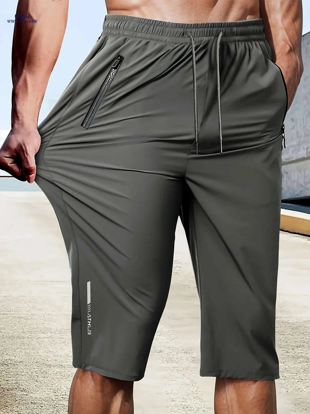 Gengyuan Men's Cool-Feel Sports Capri Pants - Lightweight & Quick-Drying   OAXG 