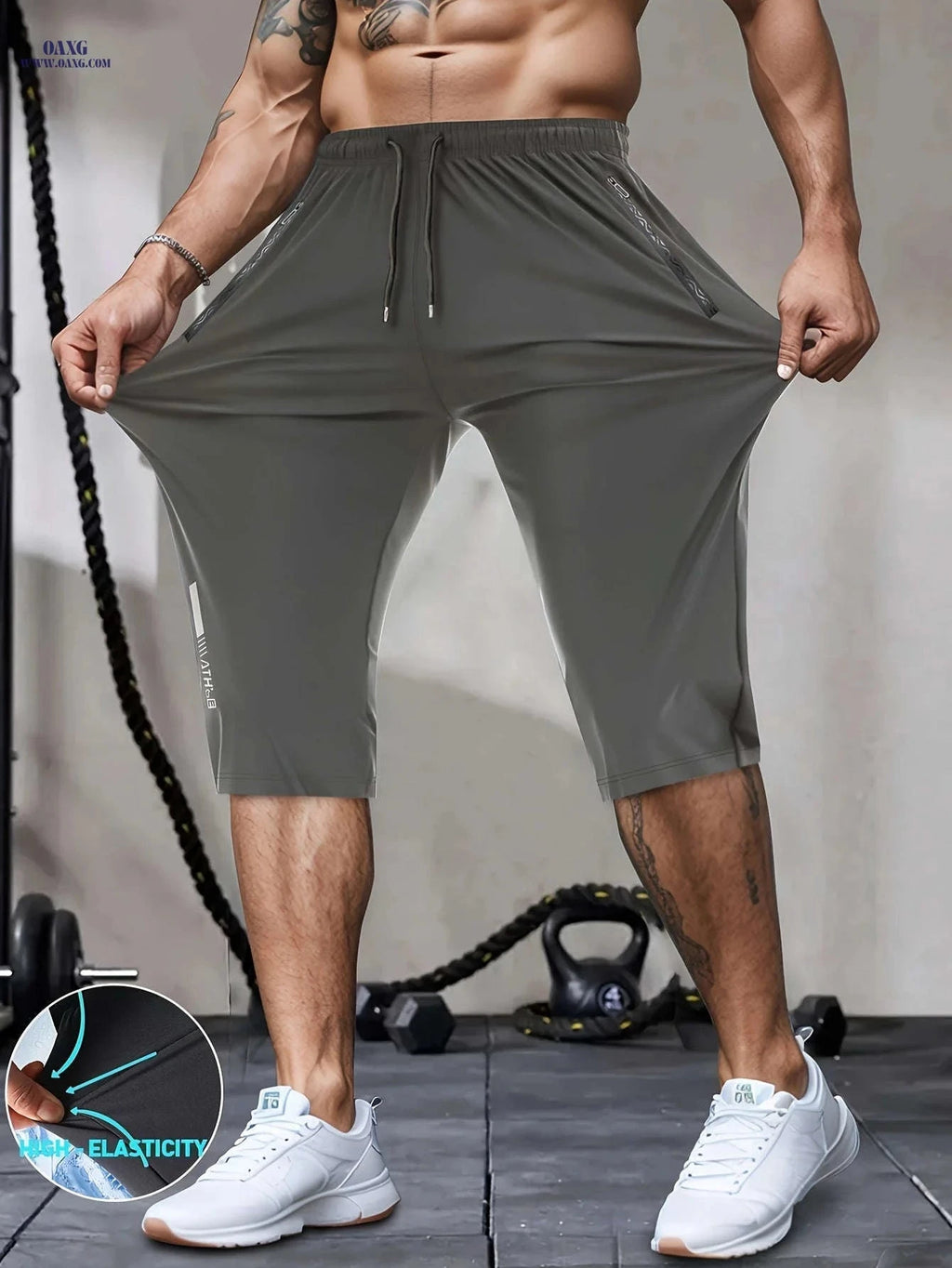Gengyuan Men's Cool-Feel Sports Capri Pants - Lightweight & Quick-Drying   OAXG Grey / FR XS