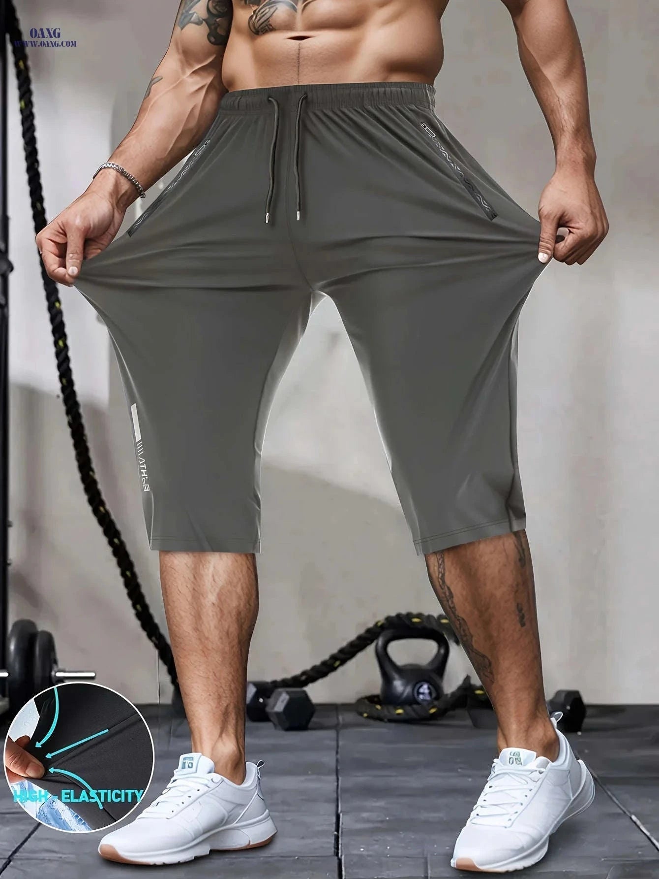 Gengyuan Men's Cool-Feel Sports Capri Pants - Lightweight & Quick-Drying   OAXG Grey / FR XS