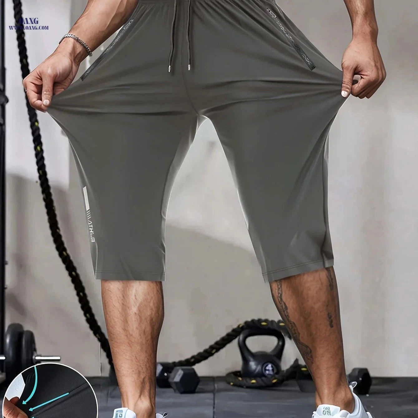Gengyuan Men's Cool-Feel Sports Capri Pants - Lightweight & Quick-Drying   OAXG Grey / FR XS