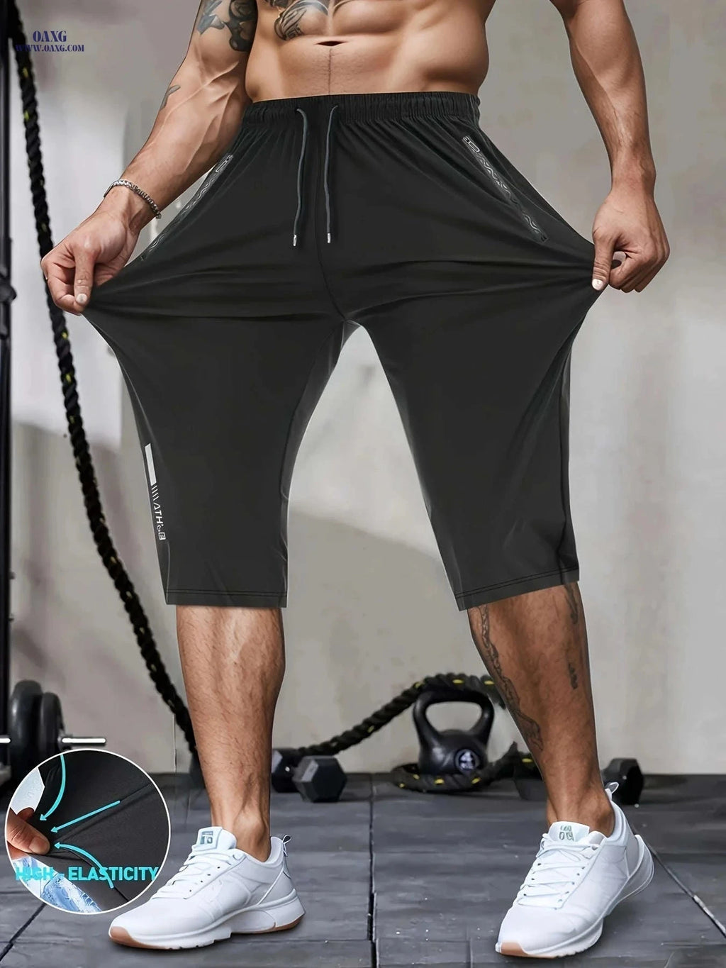 Gengyuan Men's Cool-Feel Sports Capri Pants - Lightweight & Quick-Drying   OAXG Grey / FR XS