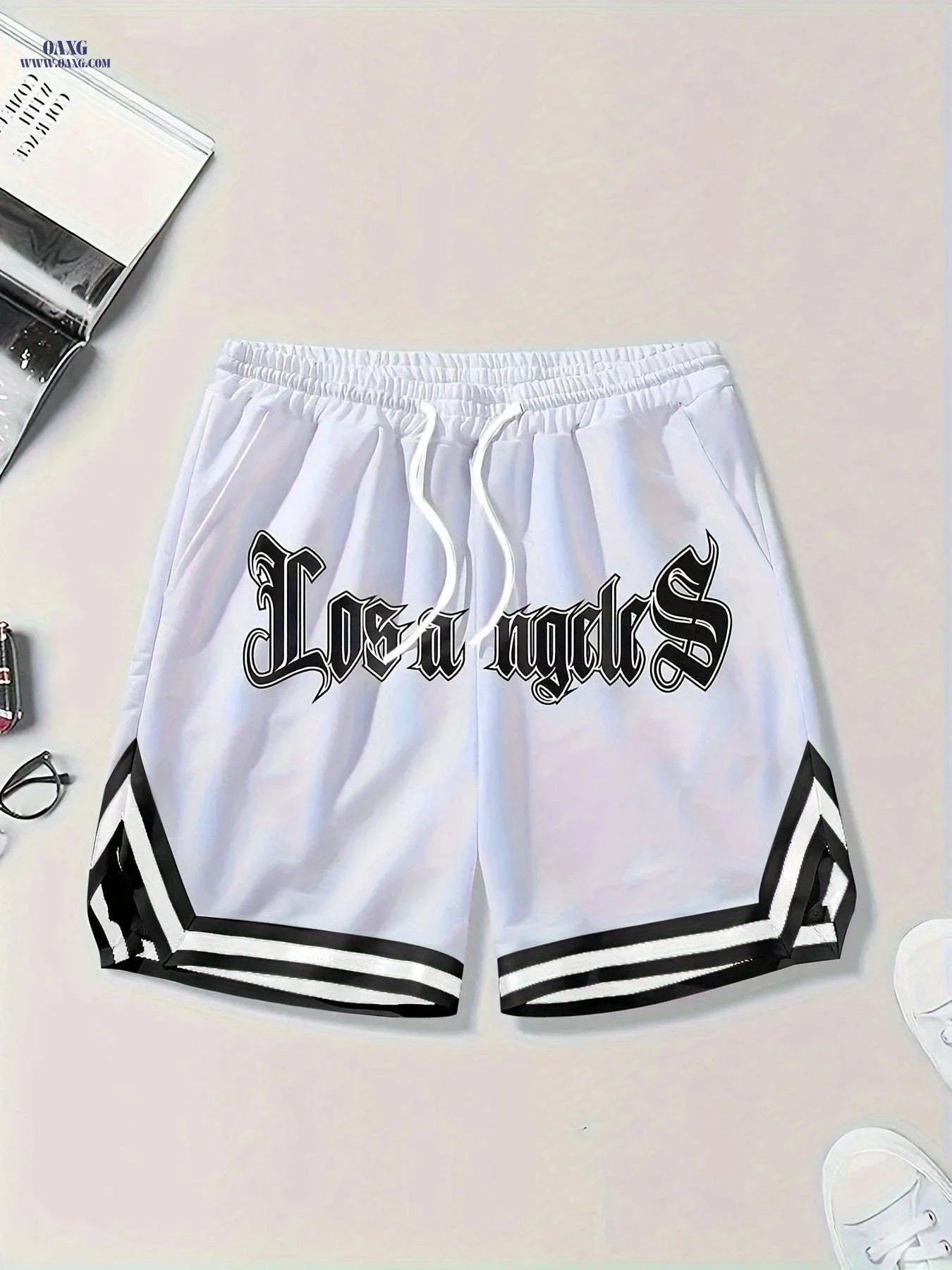 Gengyuan Men's Printed Basketball Shorts - Slightly Stretchy & Casual   OAXG White / FR S