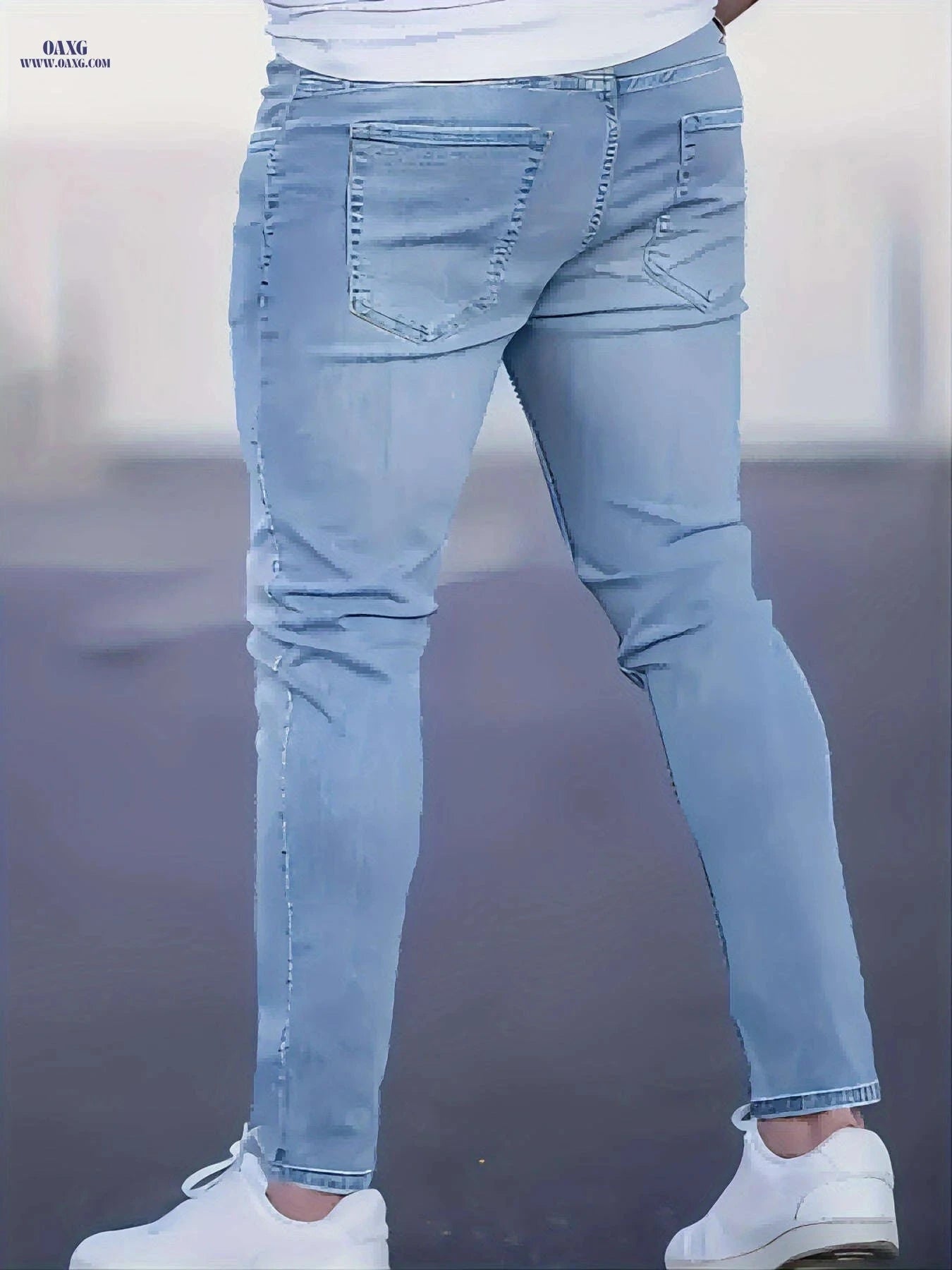 Gengyuan'S Men's Casual High-Stretch Long Pants - Slim Fit Denim   OAXG Sky Blue / FR S